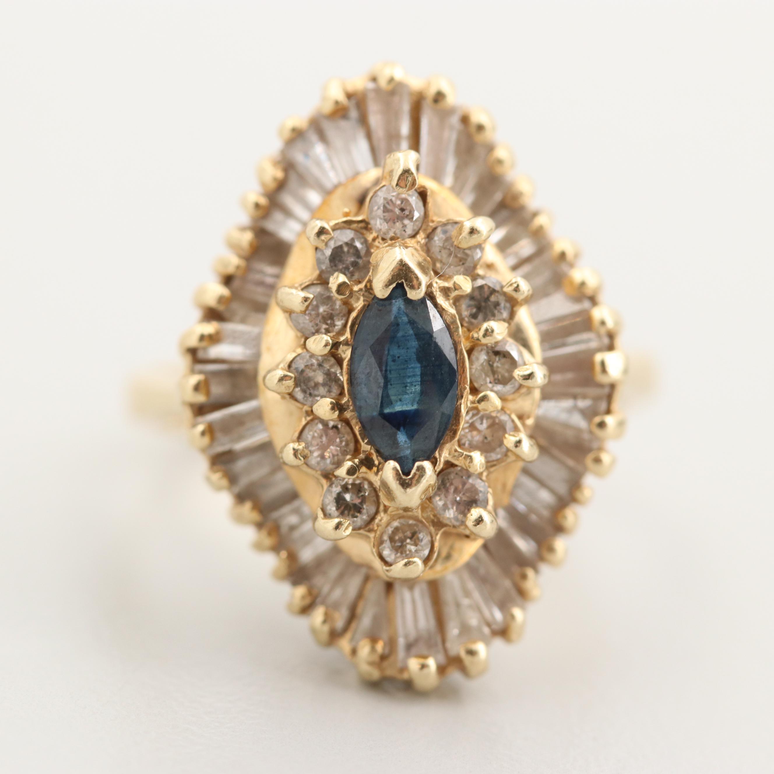 14K Yellow Gold Sapphire and 1.04 CTW Diamond Ring