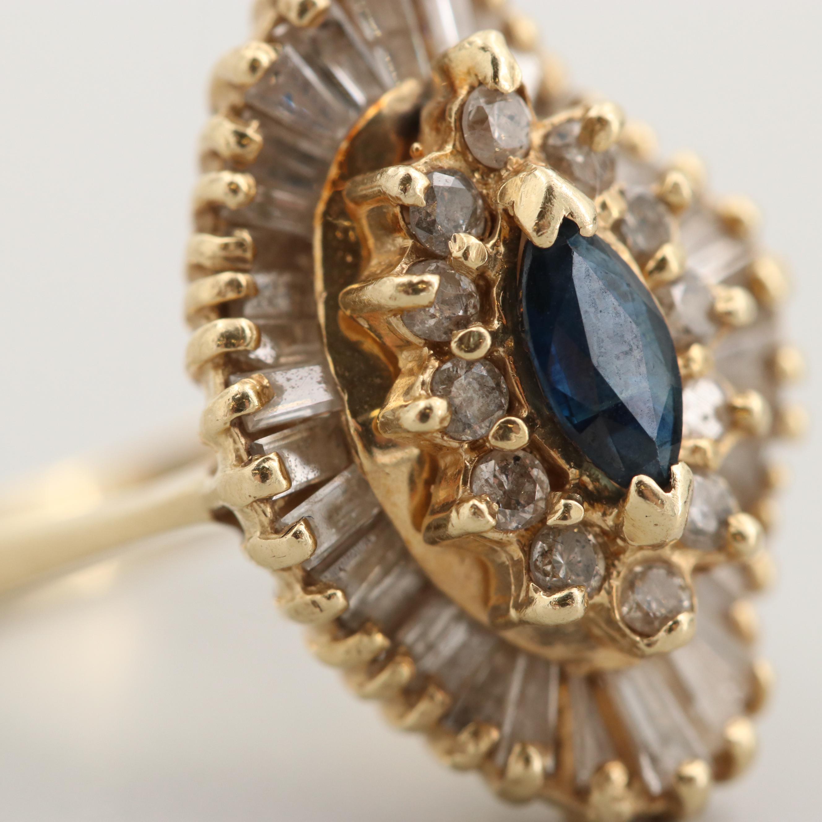 14K Yellow Gold Sapphire and 1.04 CTW Diamond Ring