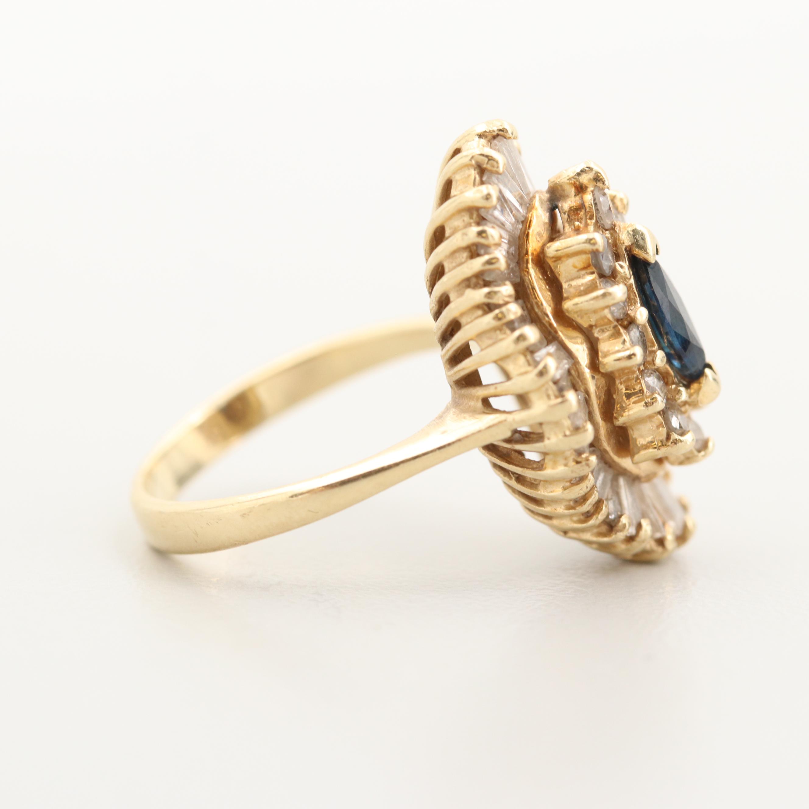 14K Yellow Gold Sapphire and 1.04 CTW Diamond Ring