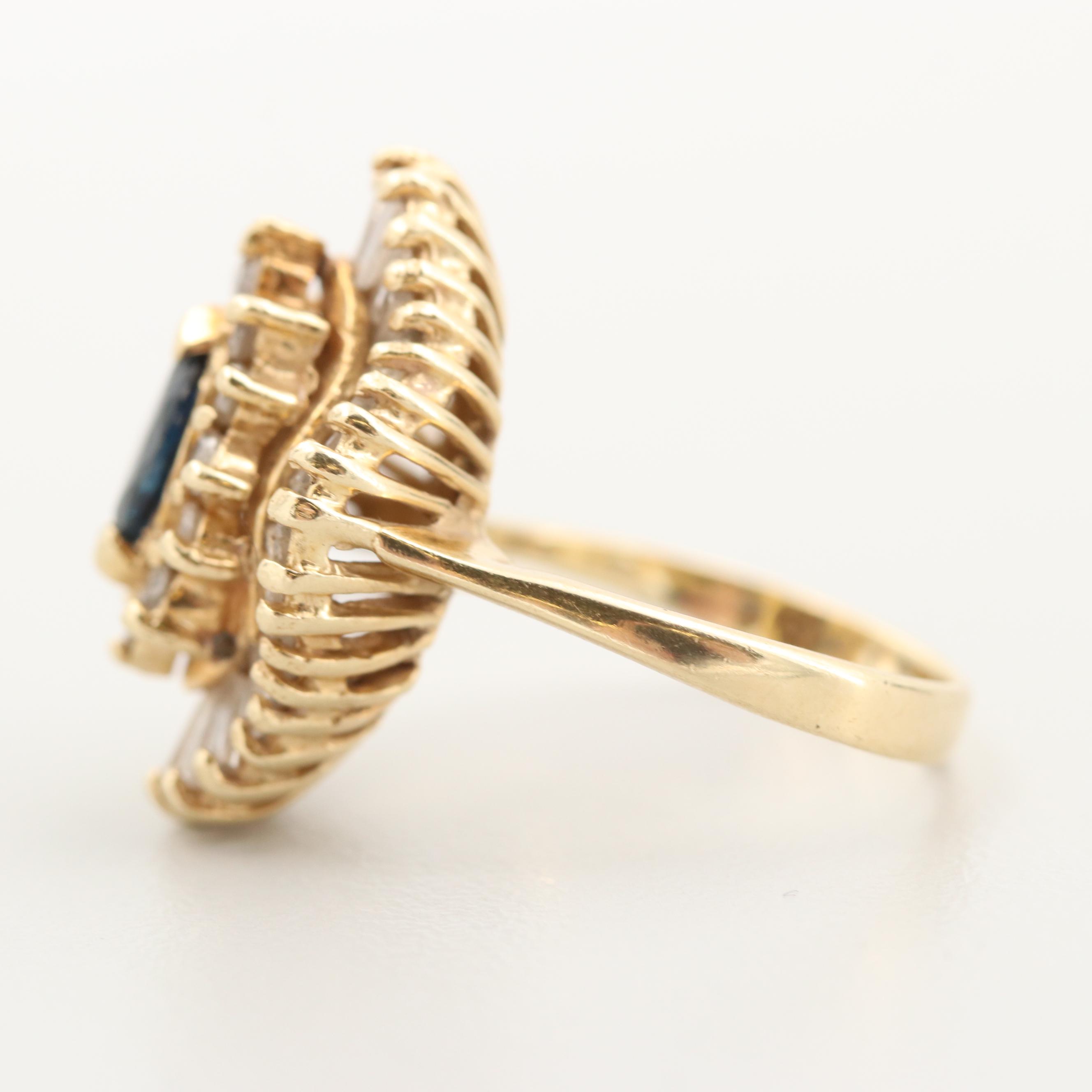 14K Yellow Gold Sapphire and 1.04 CTW Diamond Ring