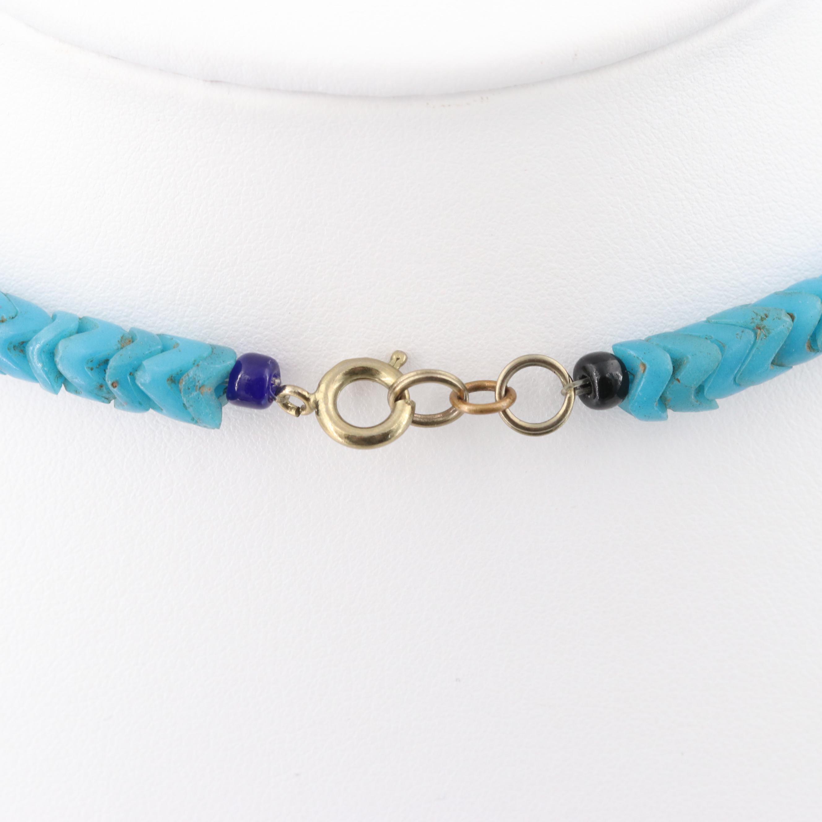 Vintage African Silver Tone Glass and Bone Carved Snake Vertebrae Necklace