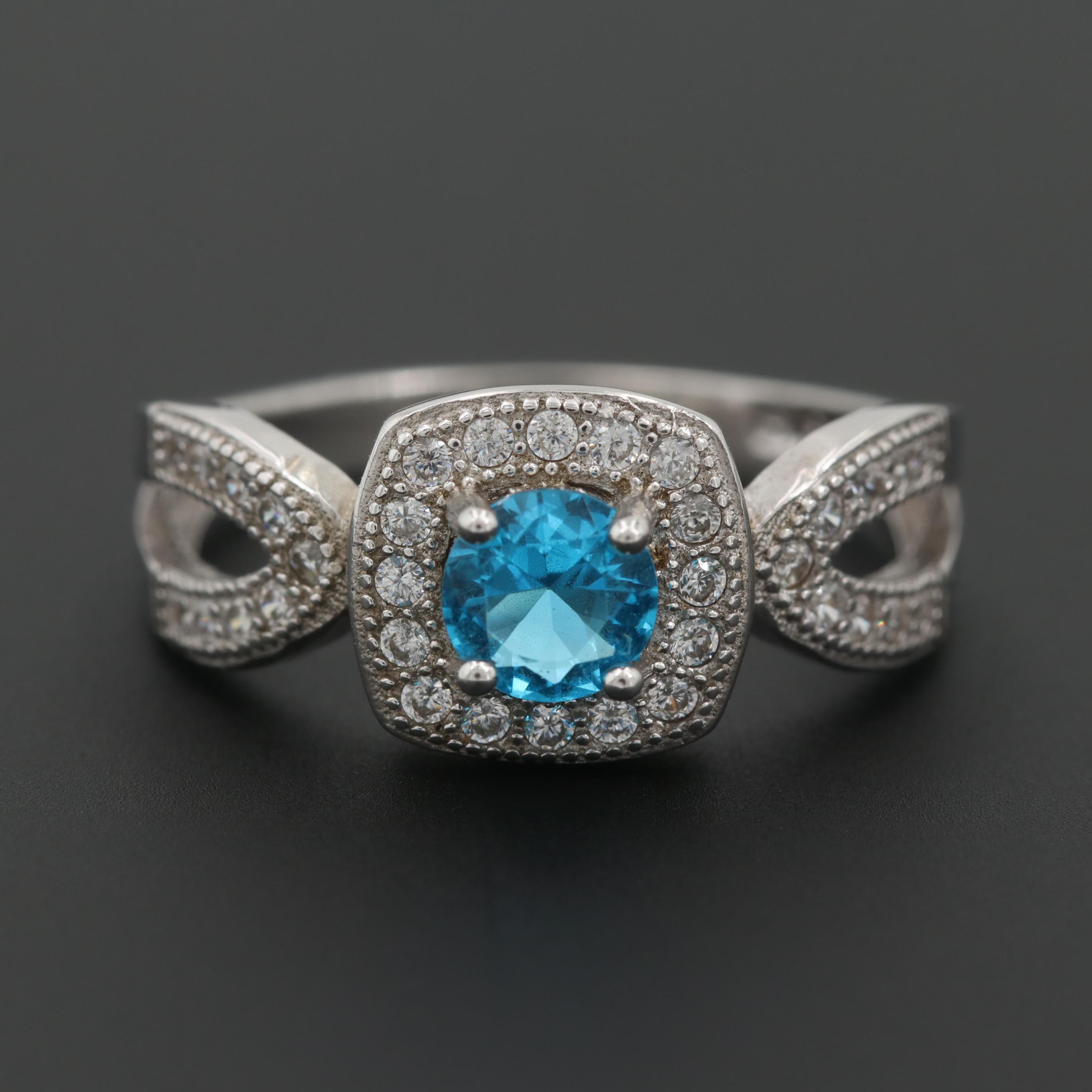 Sterling Silver Glass and Cubic Zirconia Ring