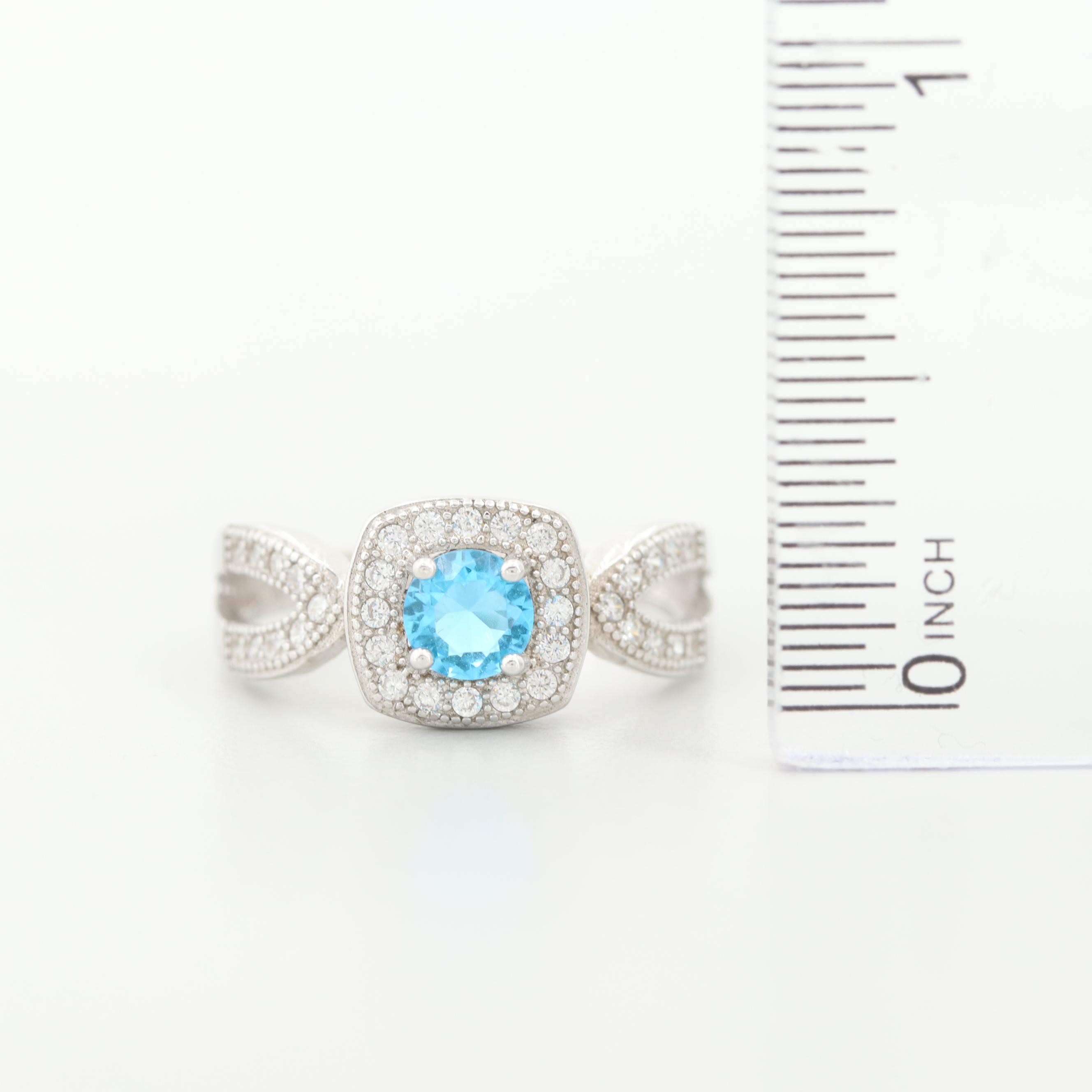Sterling Silver Glass and Cubic Zirconia Ring