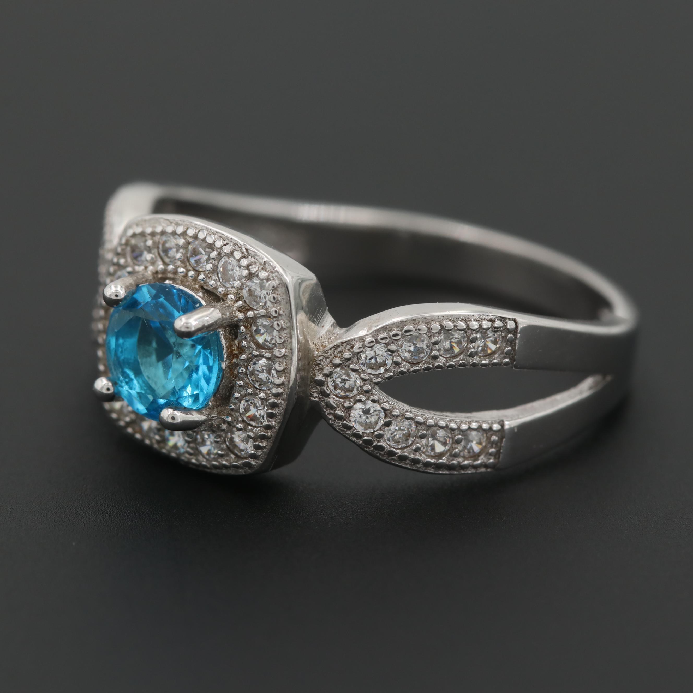 Sterling Silver Glass and Cubic Zirconia Ring