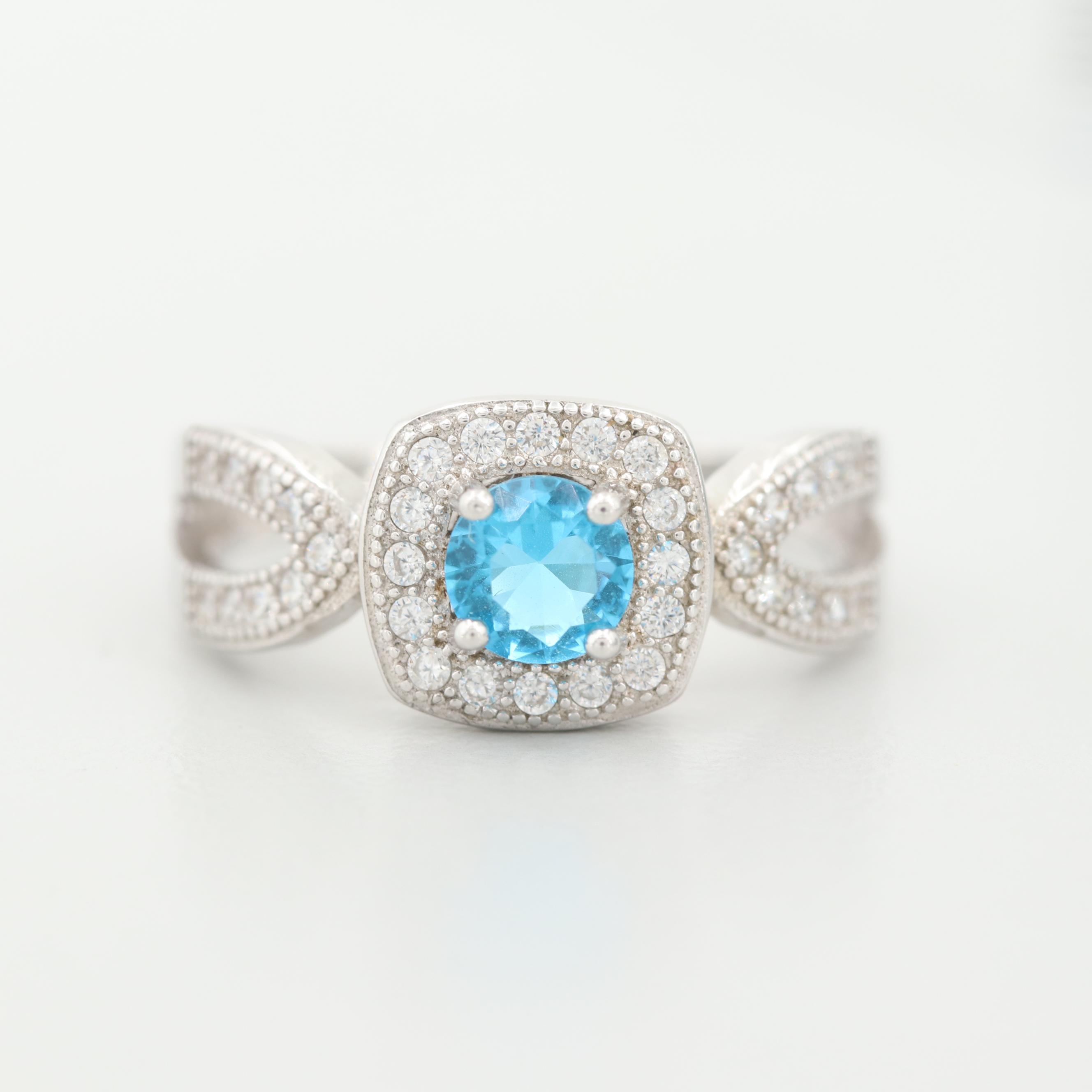 Sterling Silver Glass and Cubic Zirconia Ring