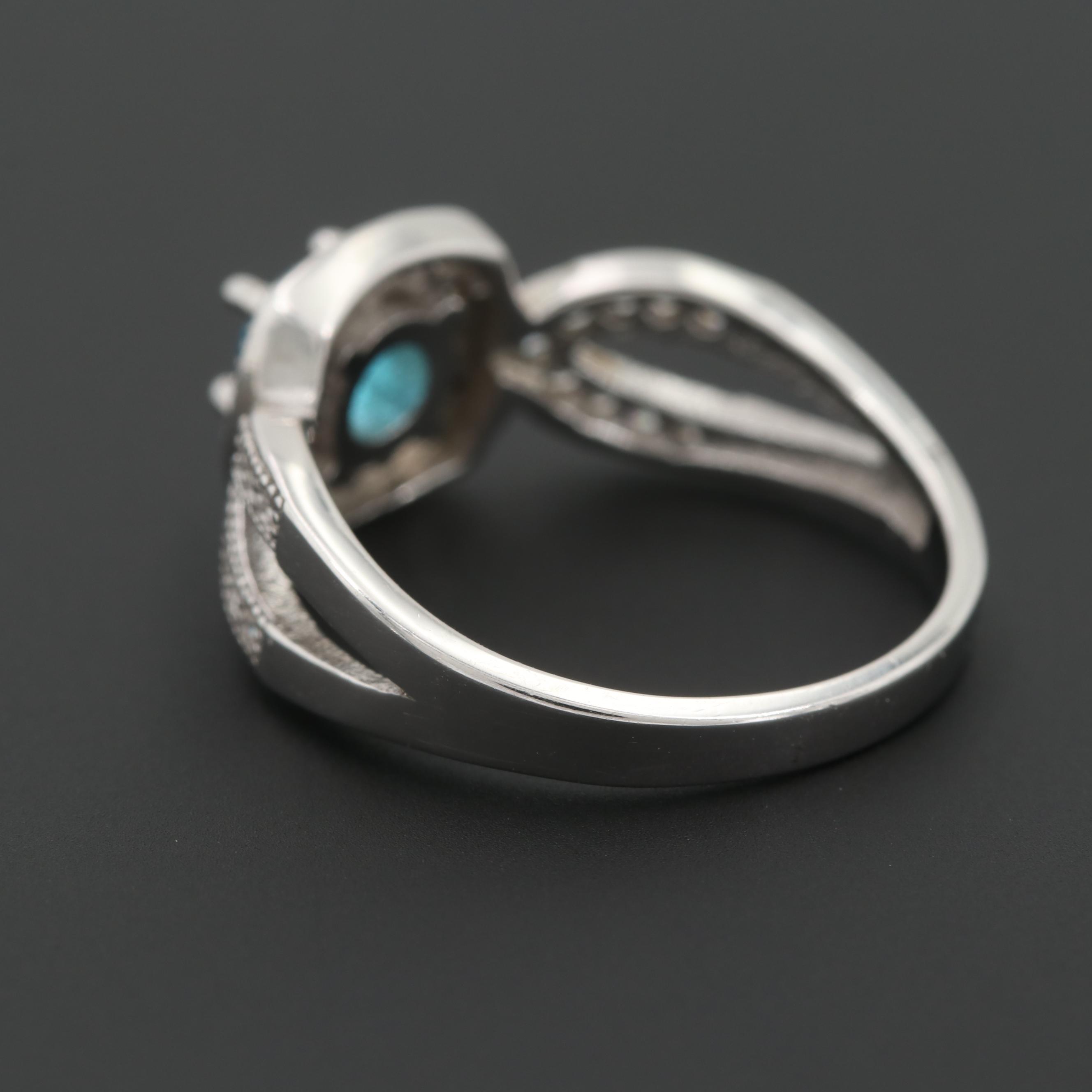 Sterling Silver Glass and Cubic Zirconia Ring