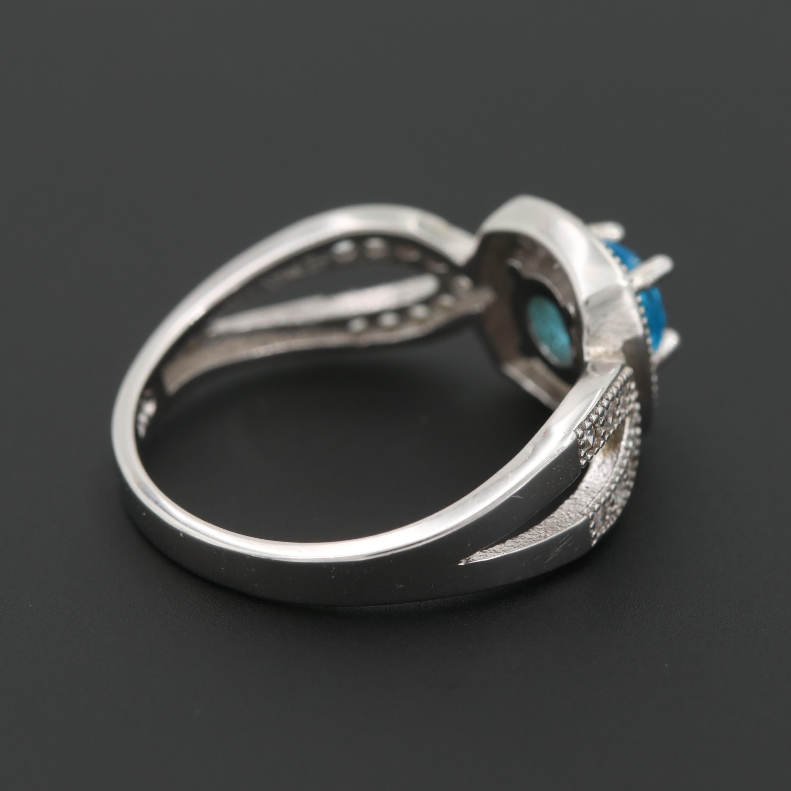 Sterling Silver Glass and Cubic Zirconia Ring