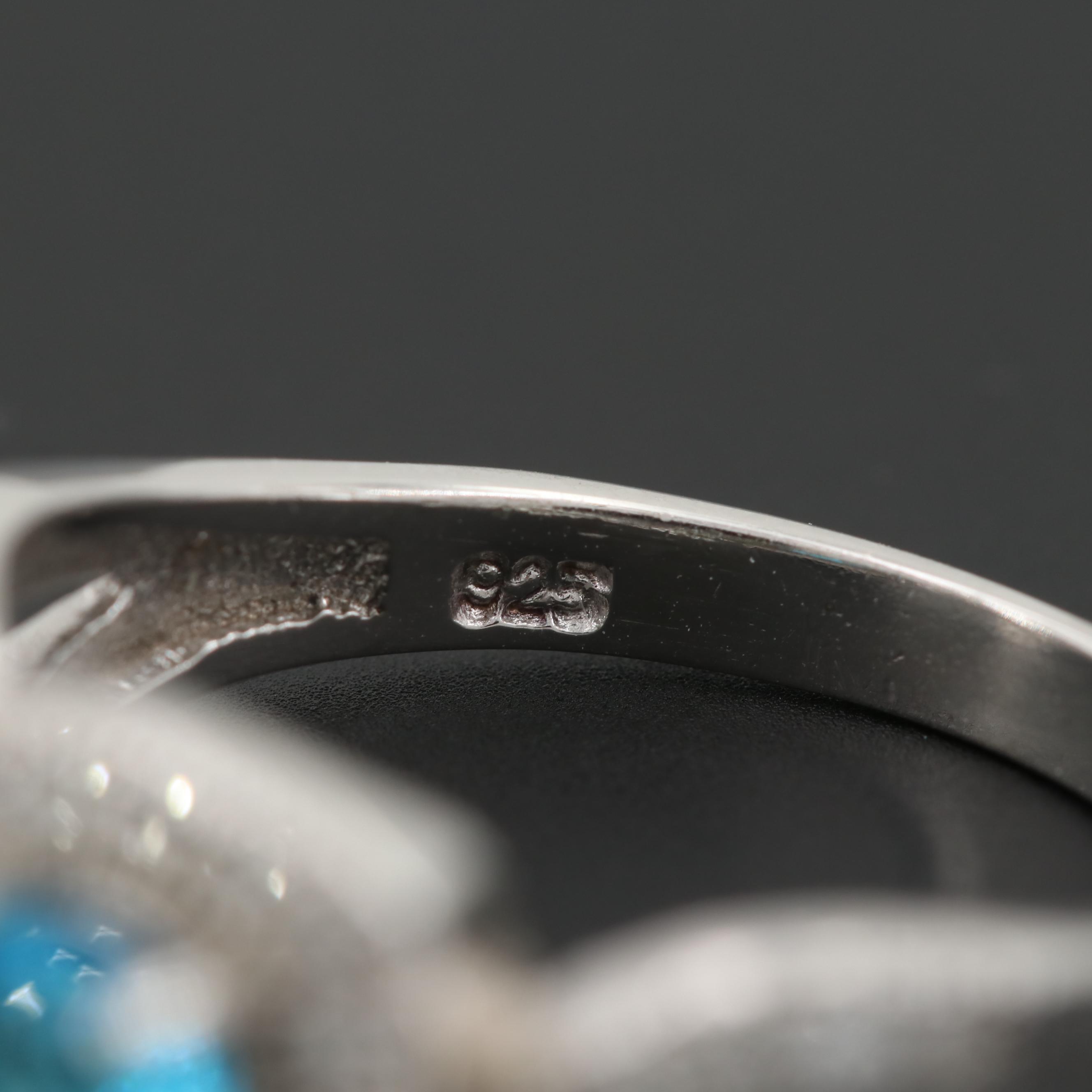 Sterling Silver Glass and Cubic Zirconia Ring