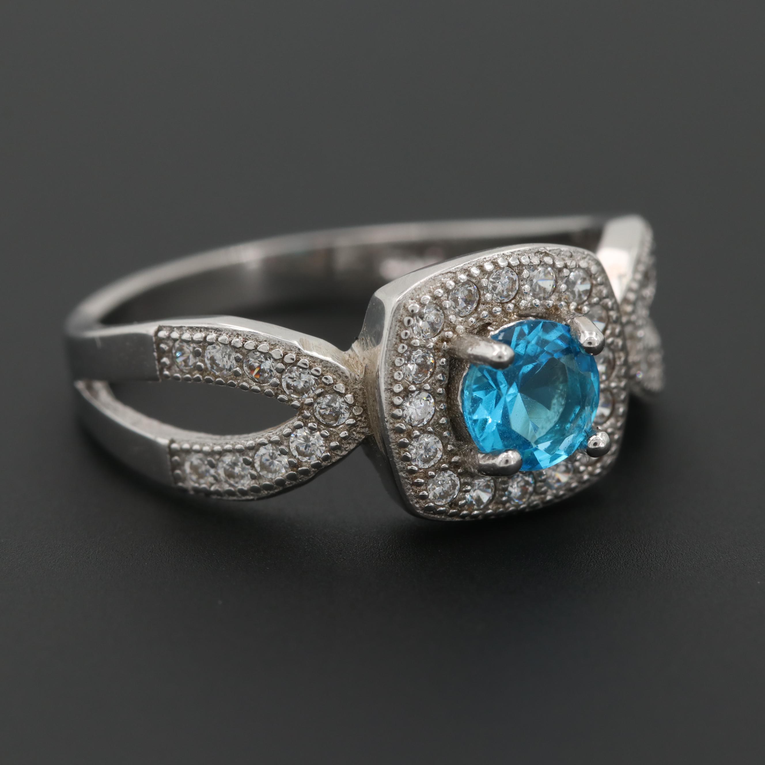 Sterling Silver Glass and Cubic Zirconia Ring