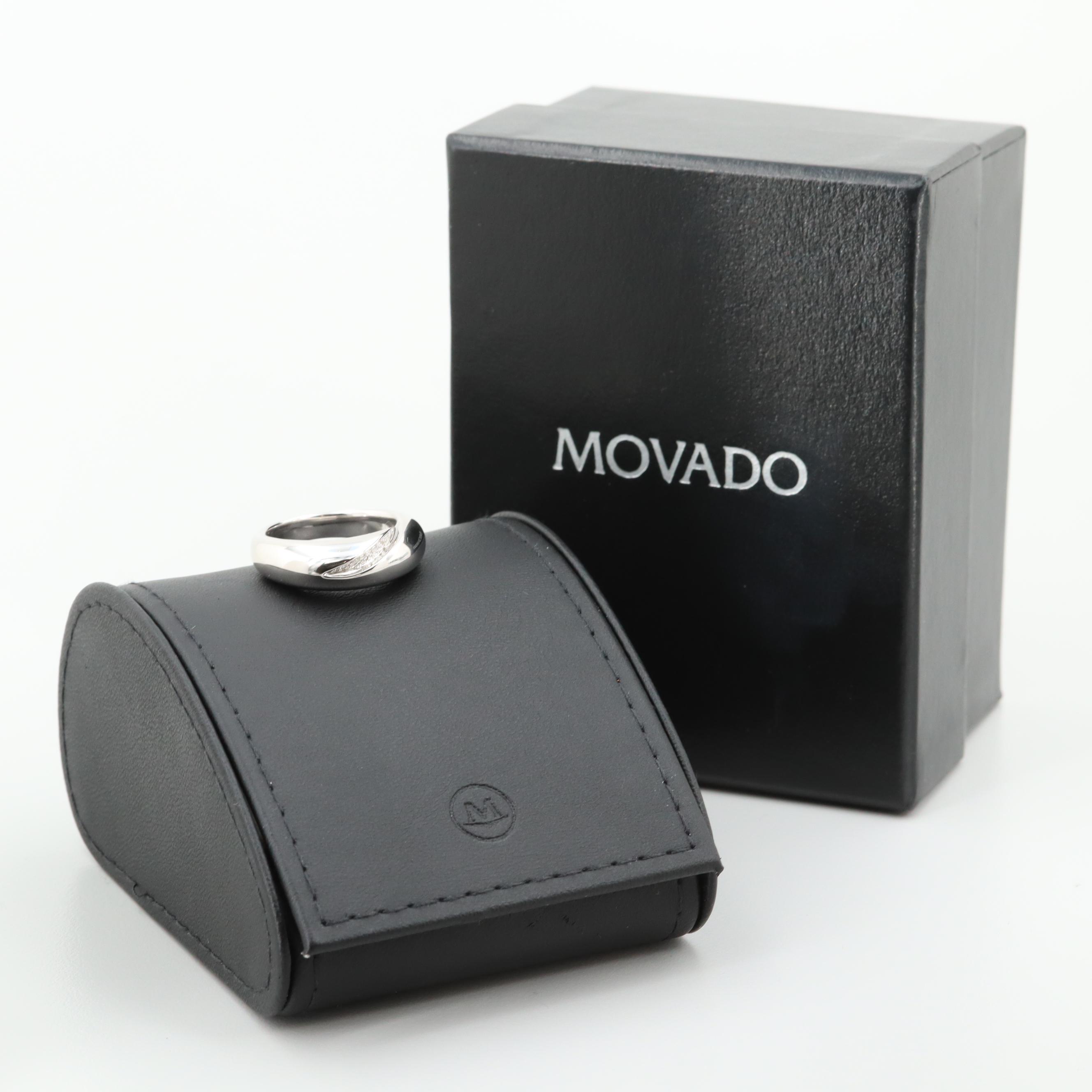 Movado 18K White Gold Diamond Ring Including Box and Case