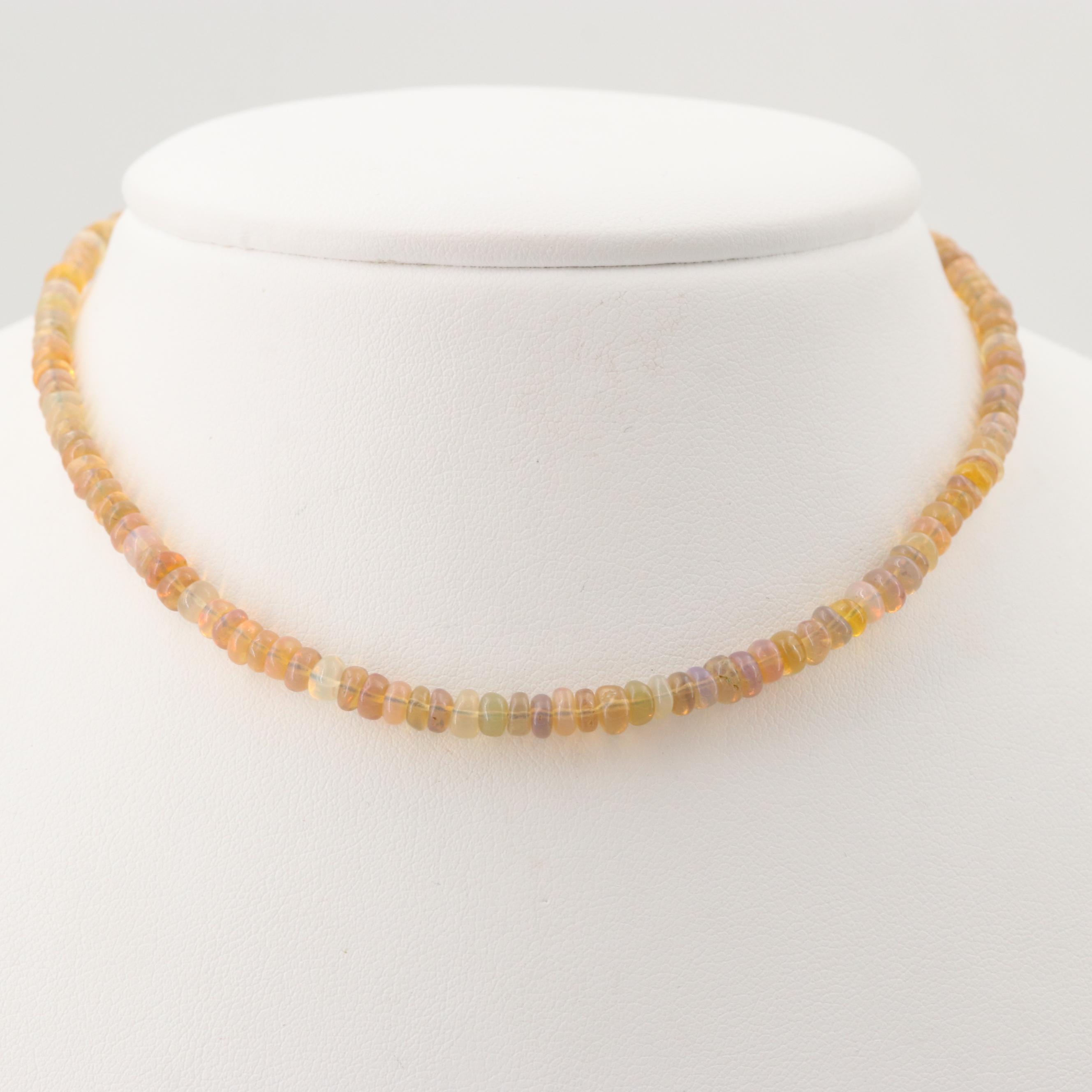 Silver Tone Opal Beaded Necklace