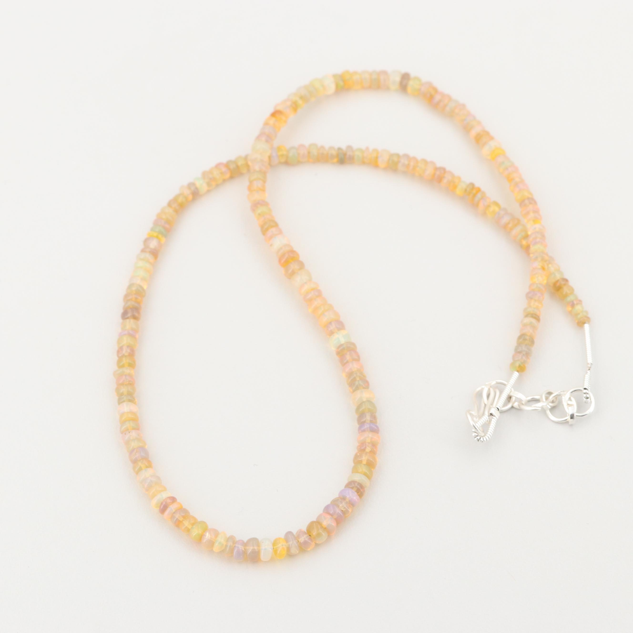 Silver Tone Opal Beaded Necklace