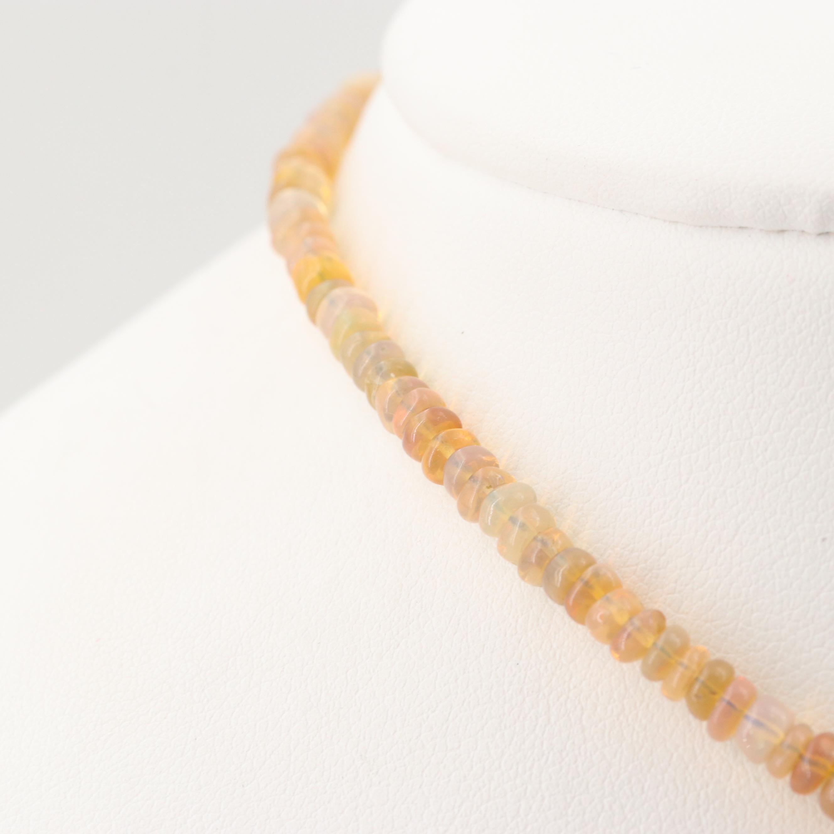 Silver Tone Opal Beaded Necklace