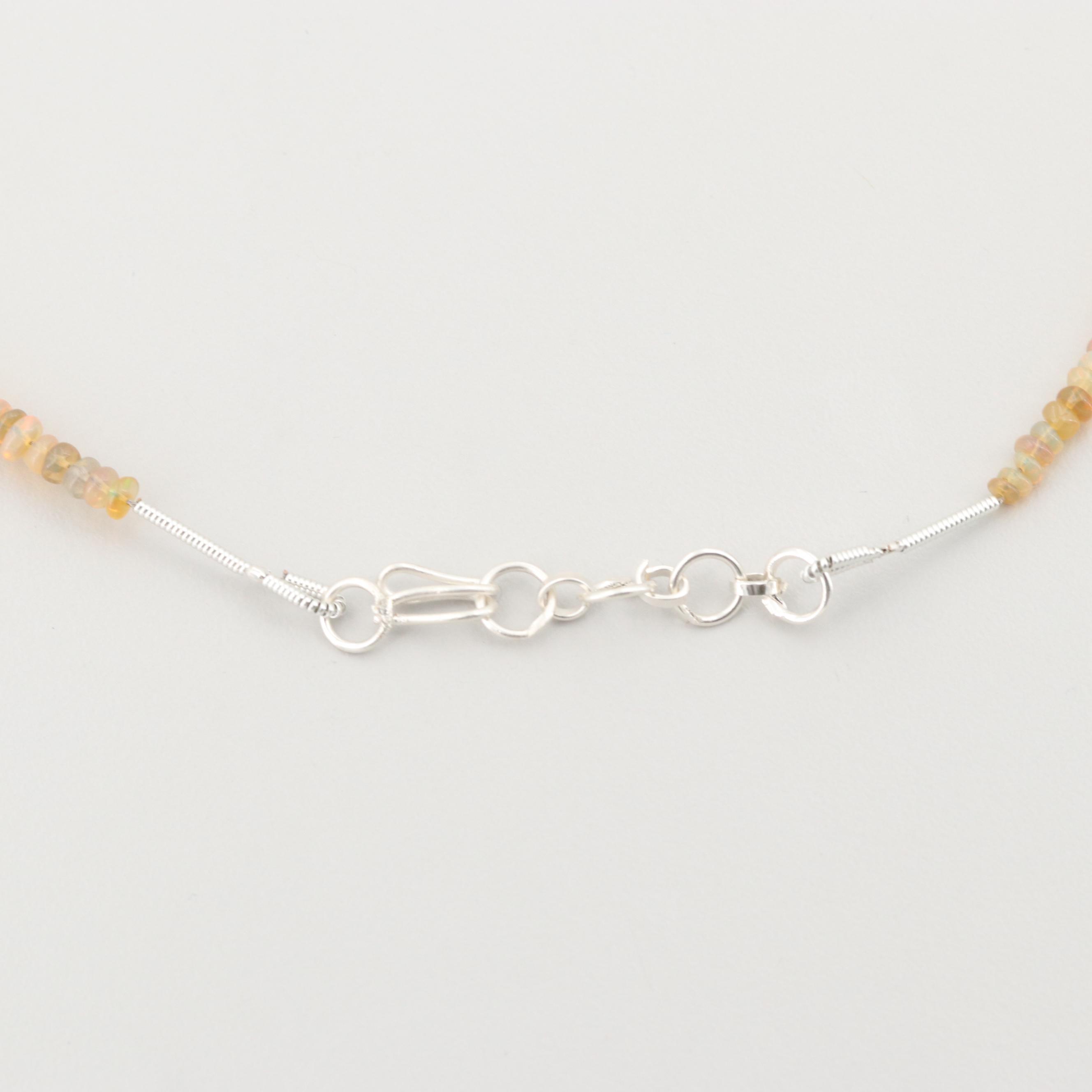 Silver Tone Opal Beaded Necklace