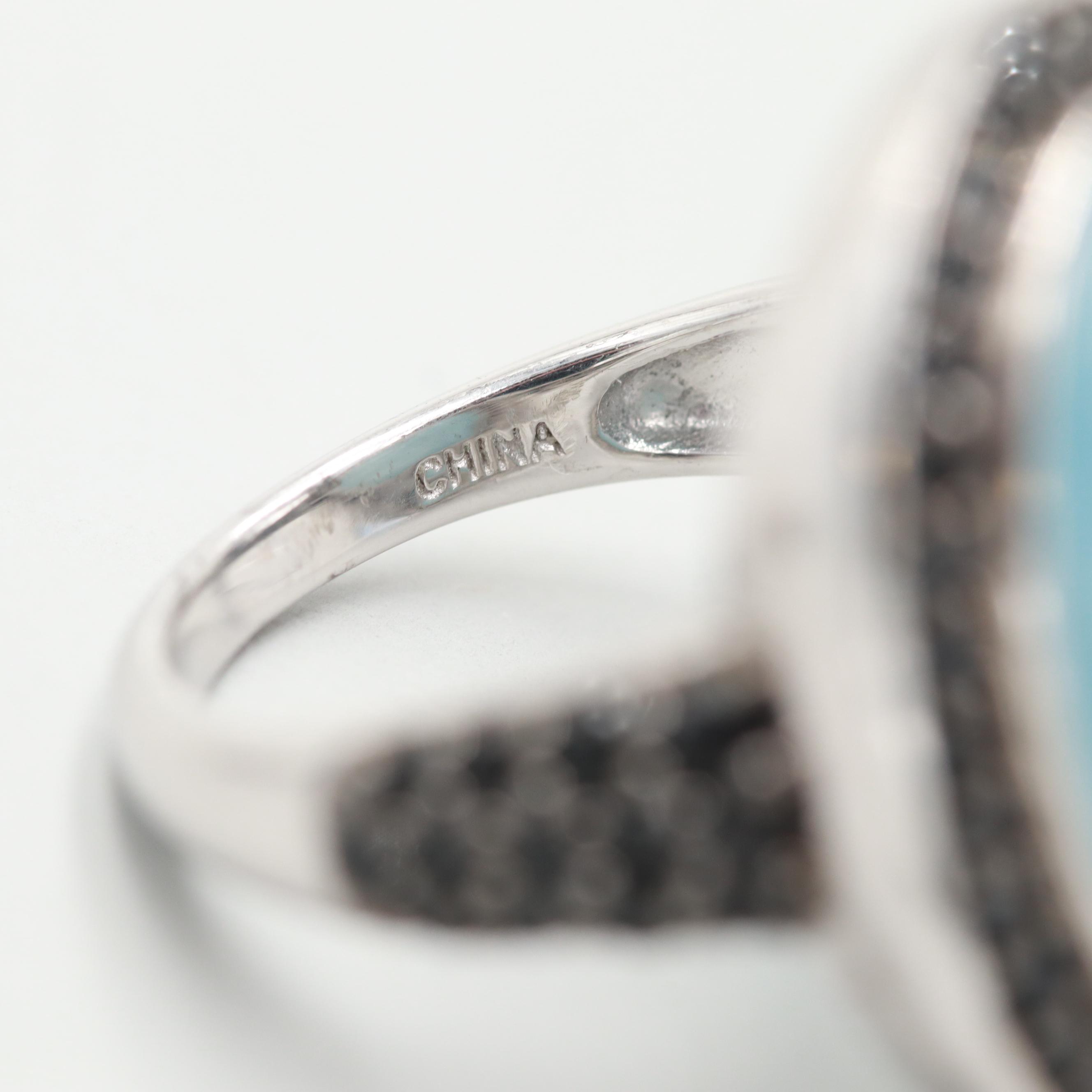 Sterling Silver Blue Beryl and Black Spinel Ring