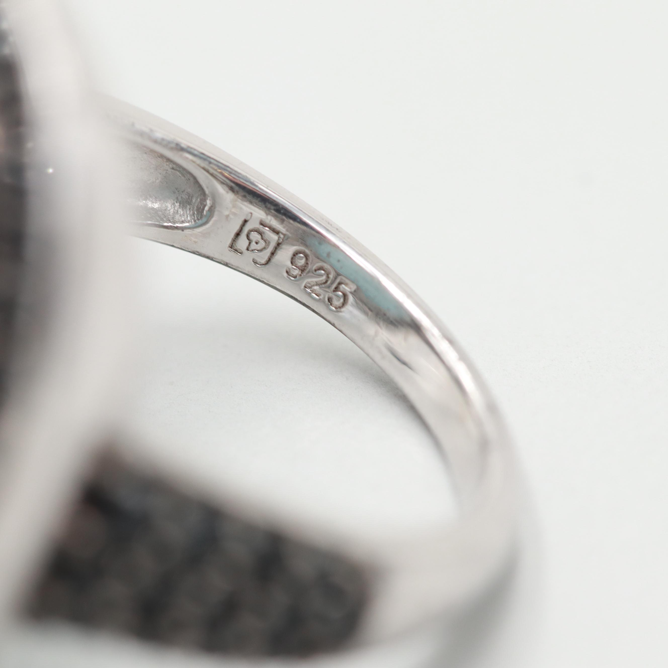 Sterling Silver Blue Beryl and Black Spinel Ring