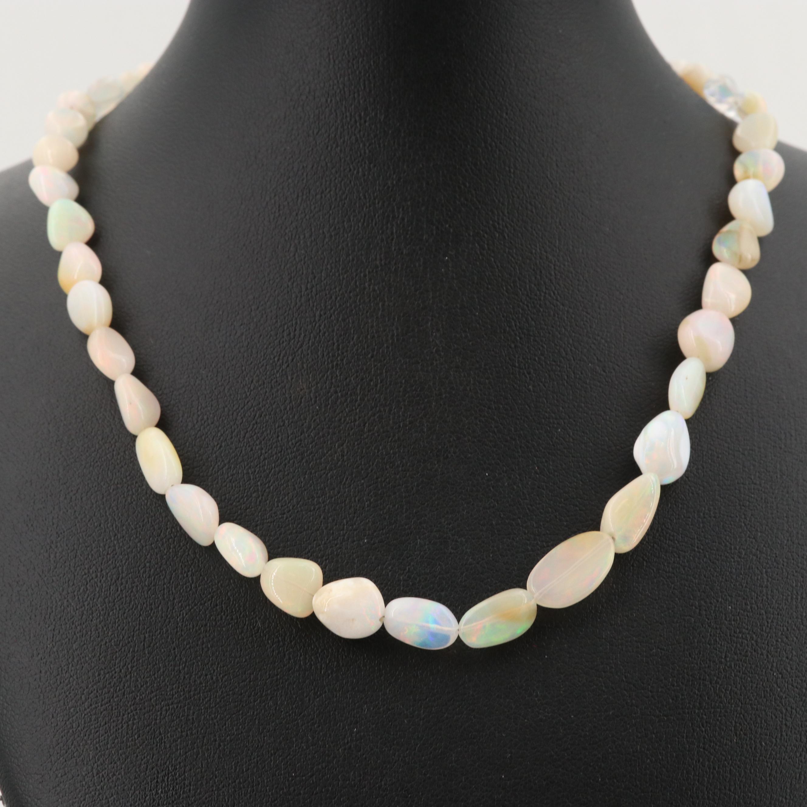 Silver Tone Opal Beaded Necklace