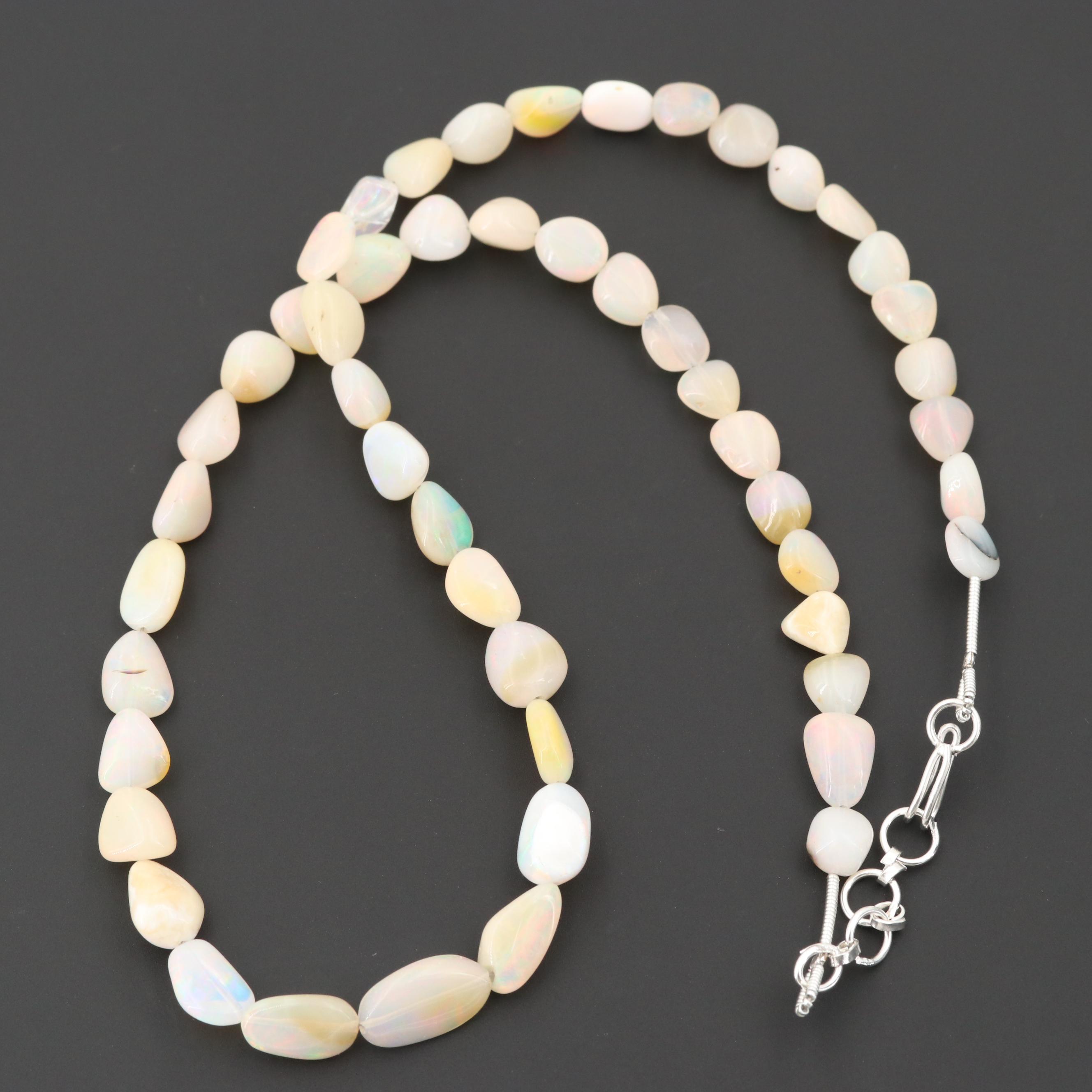 Silver Tone Opal Beaded Necklace
