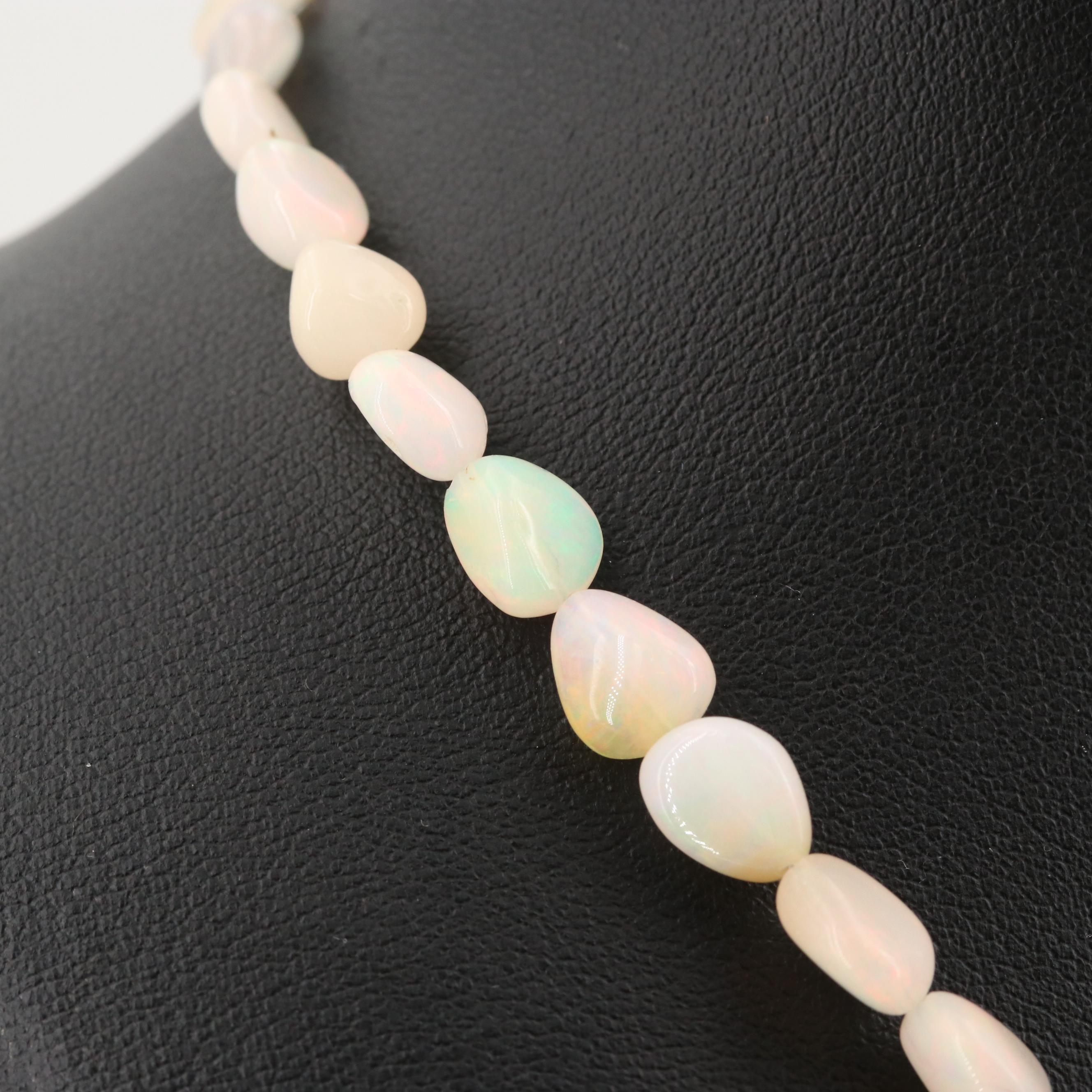 Silver Tone Opal Beaded Necklace