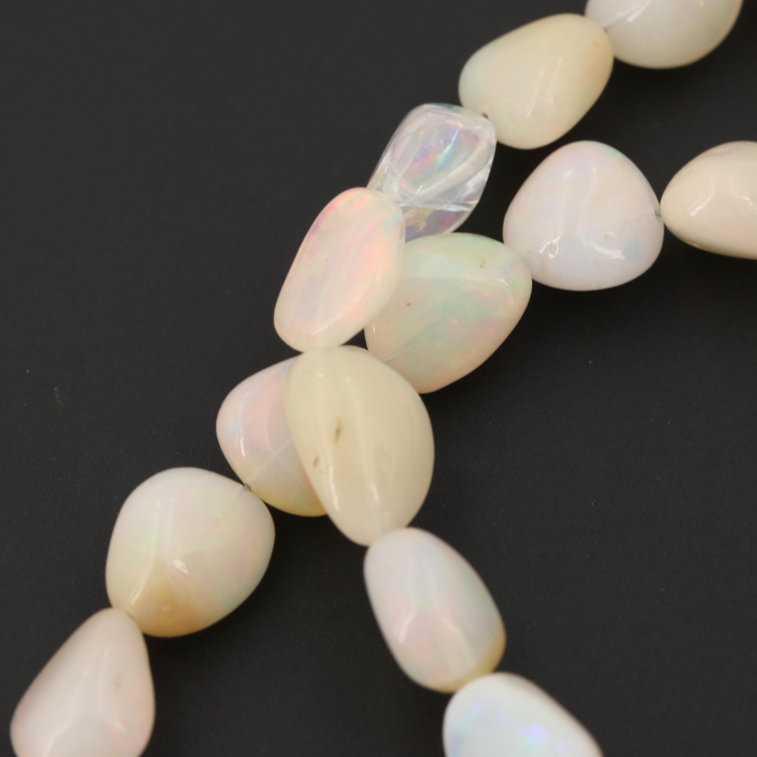 Silver Tone Opal Beaded Necklace
