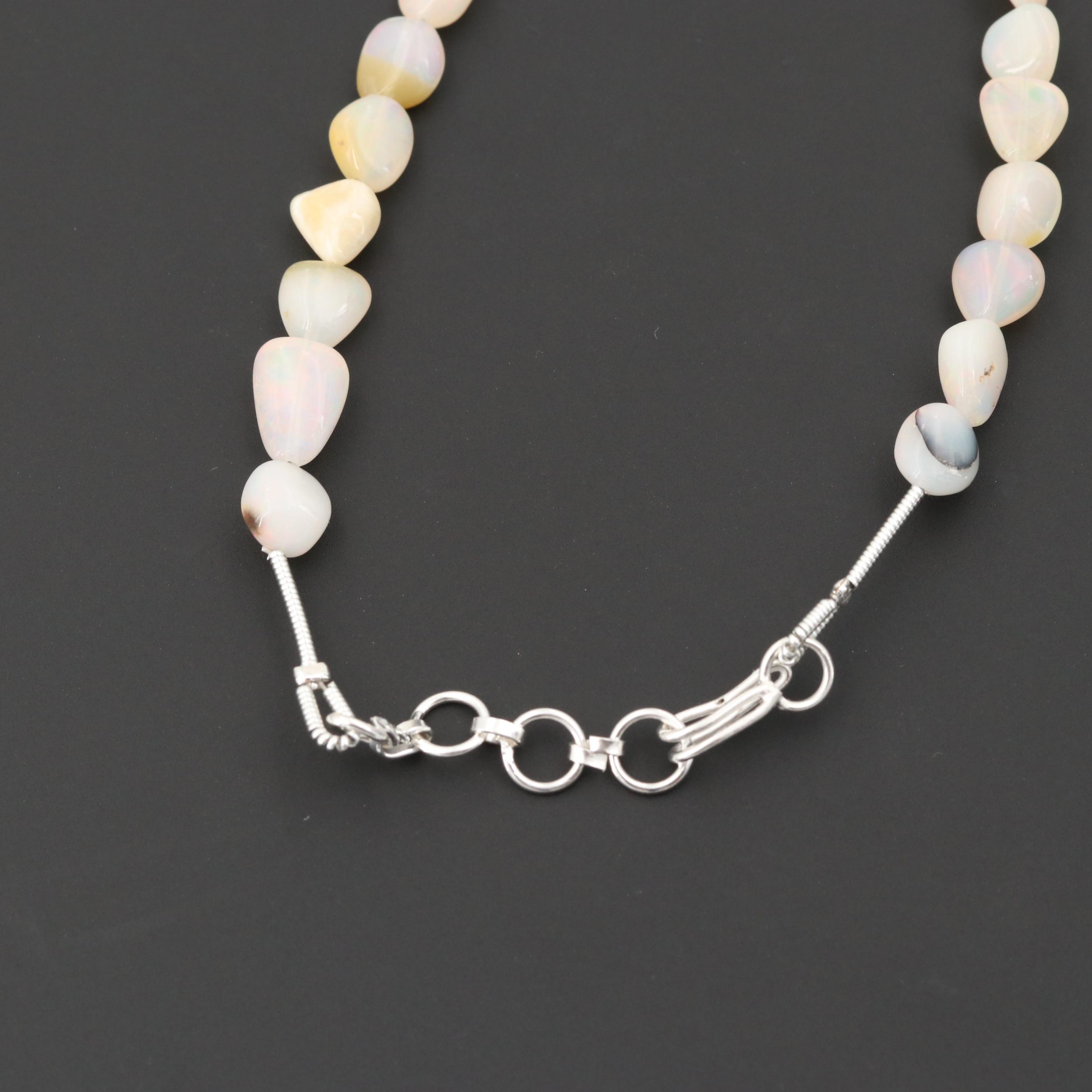Silver Tone Opal Beaded Necklace