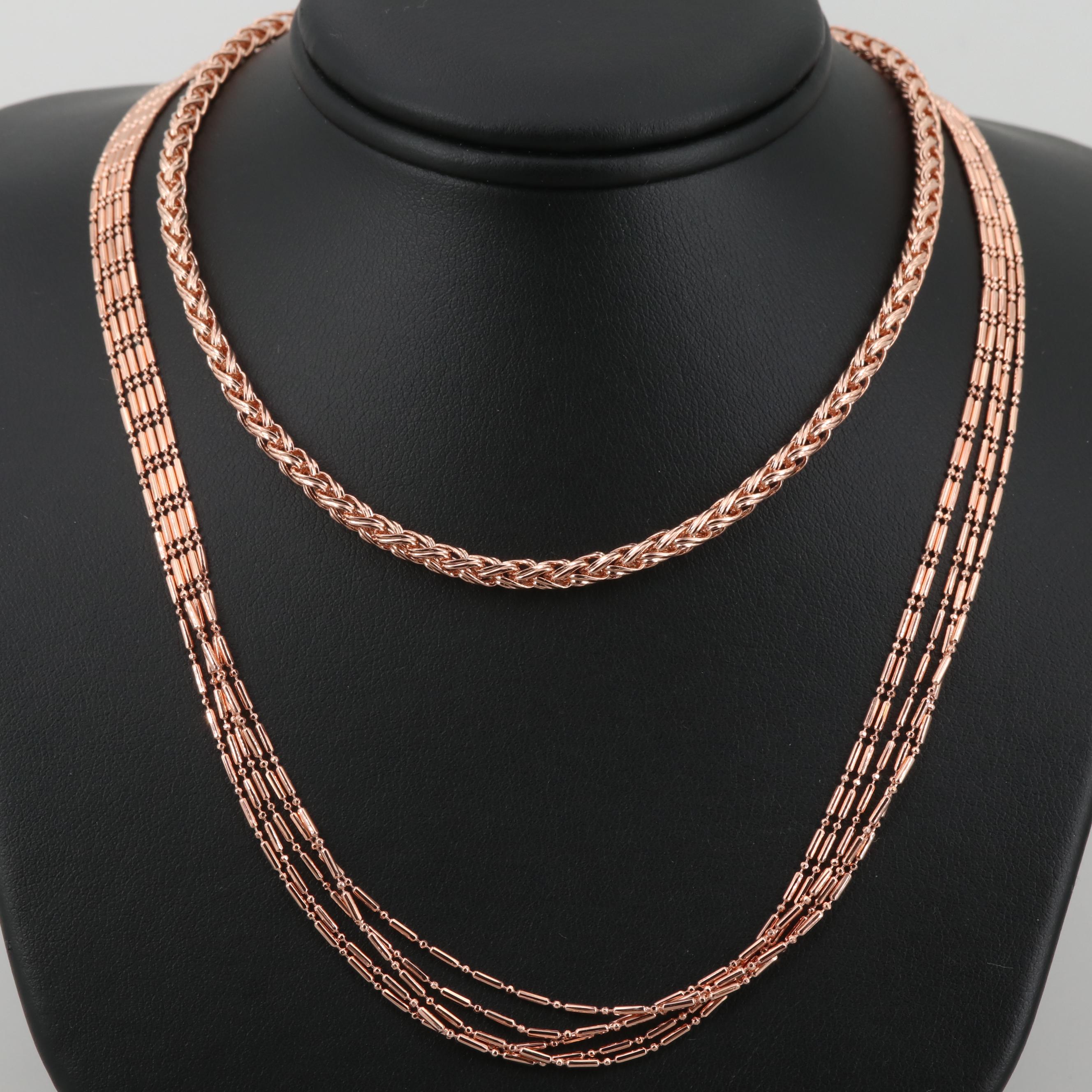 Rose Tone Fancy Link Chain Necklaces