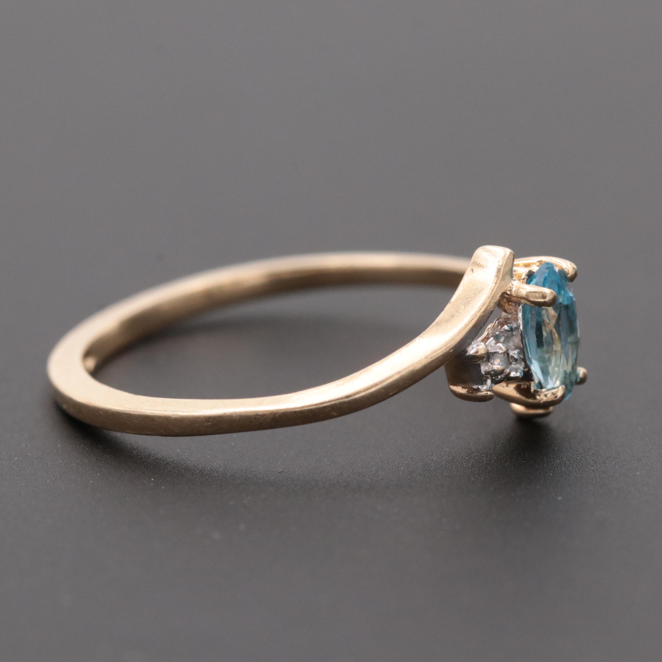 10K Yellow Gold Topaz and Diamond Bypass Ring