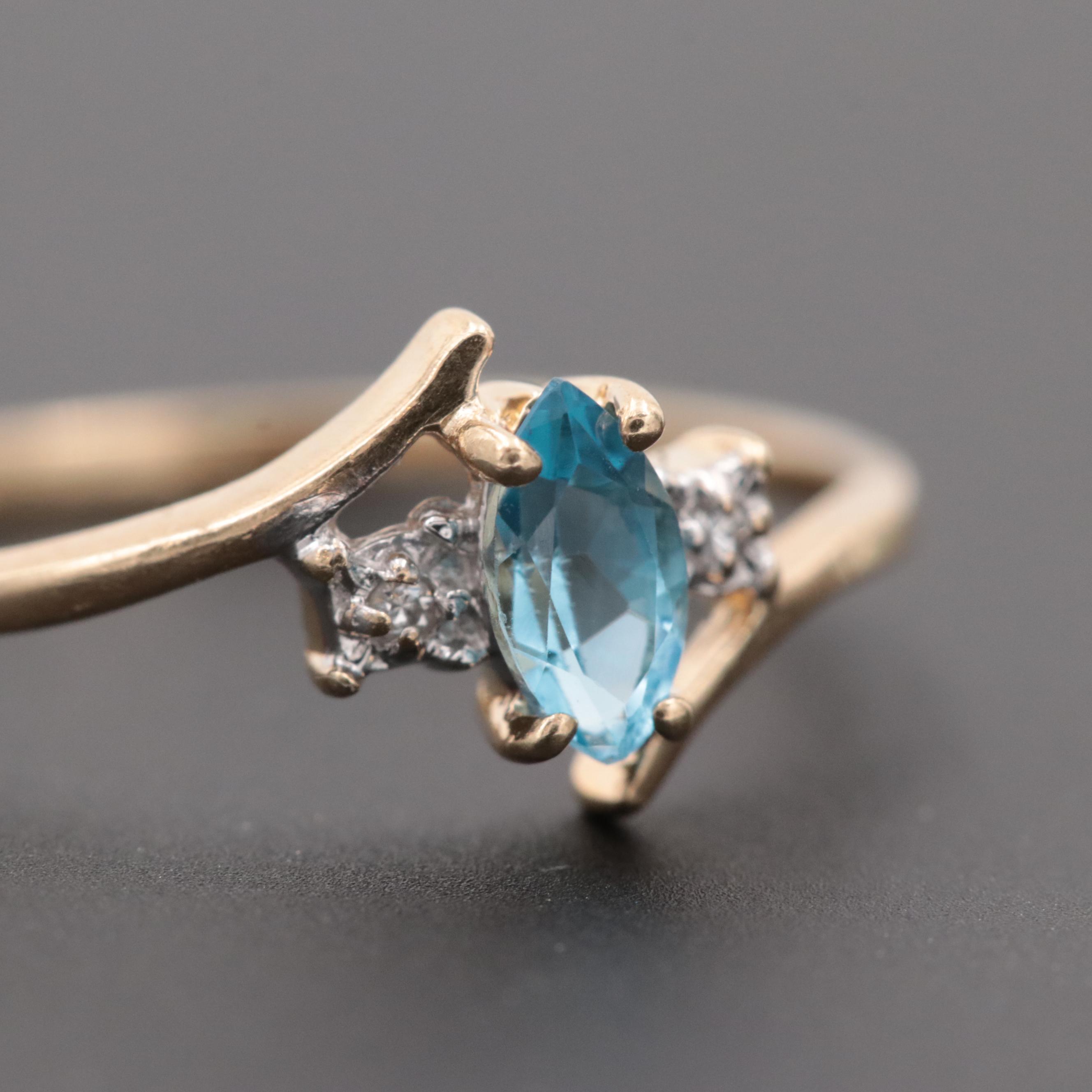 10K Yellow Gold Topaz and Diamond Bypass Ring