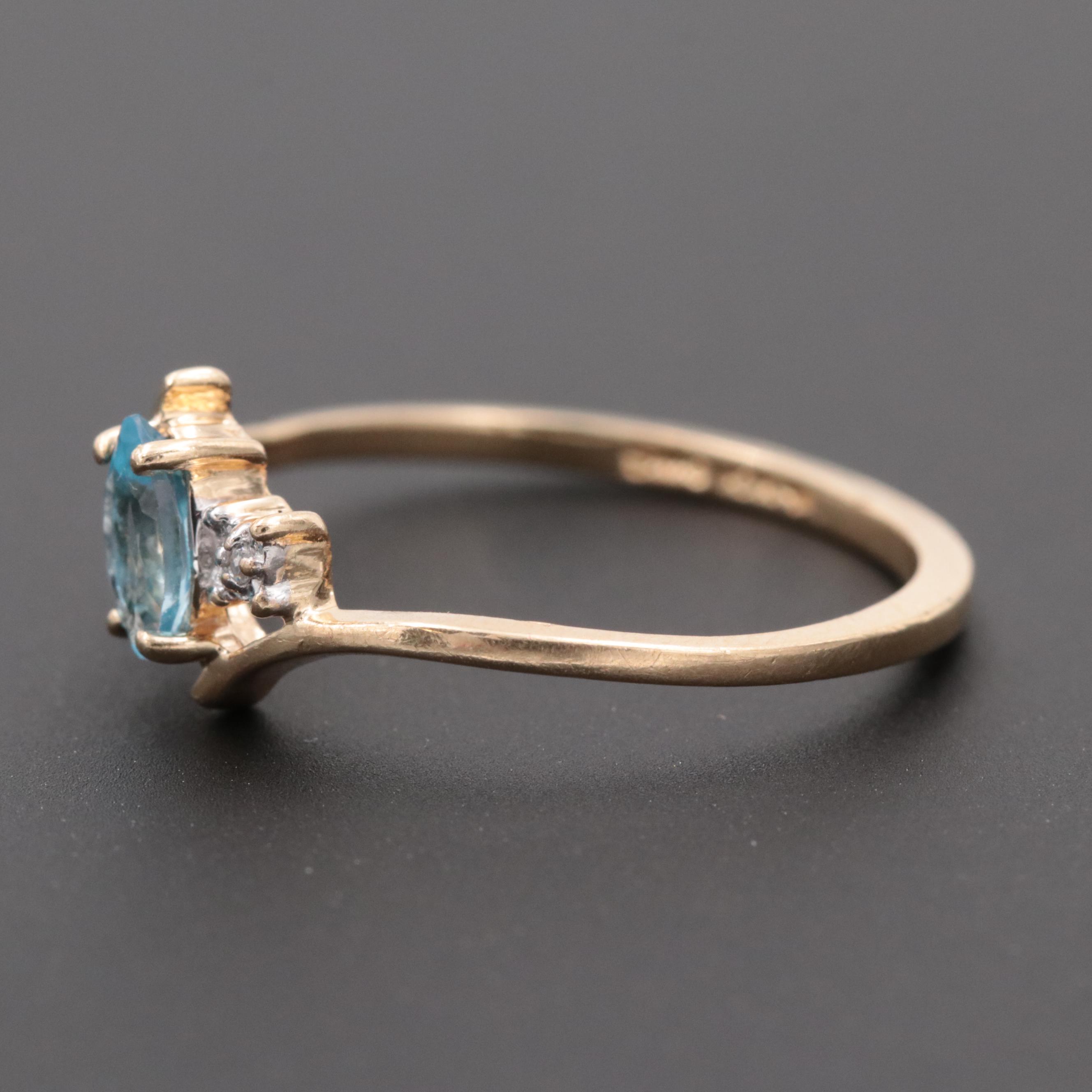 10K Yellow Gold Topaz and Diamond Bypass Ring