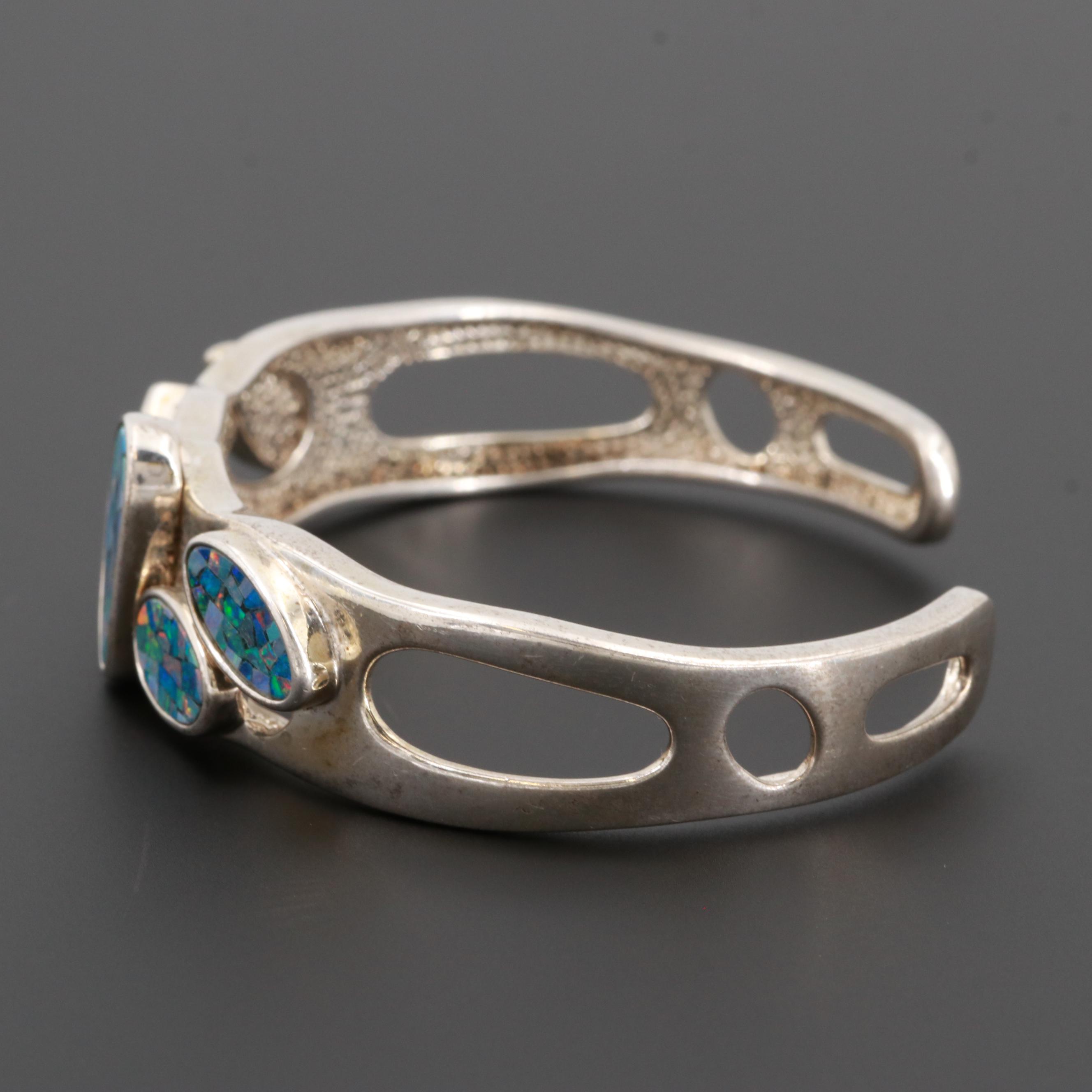 Sterling Silver Opal Mosaic Doublet Cuff Bracelet