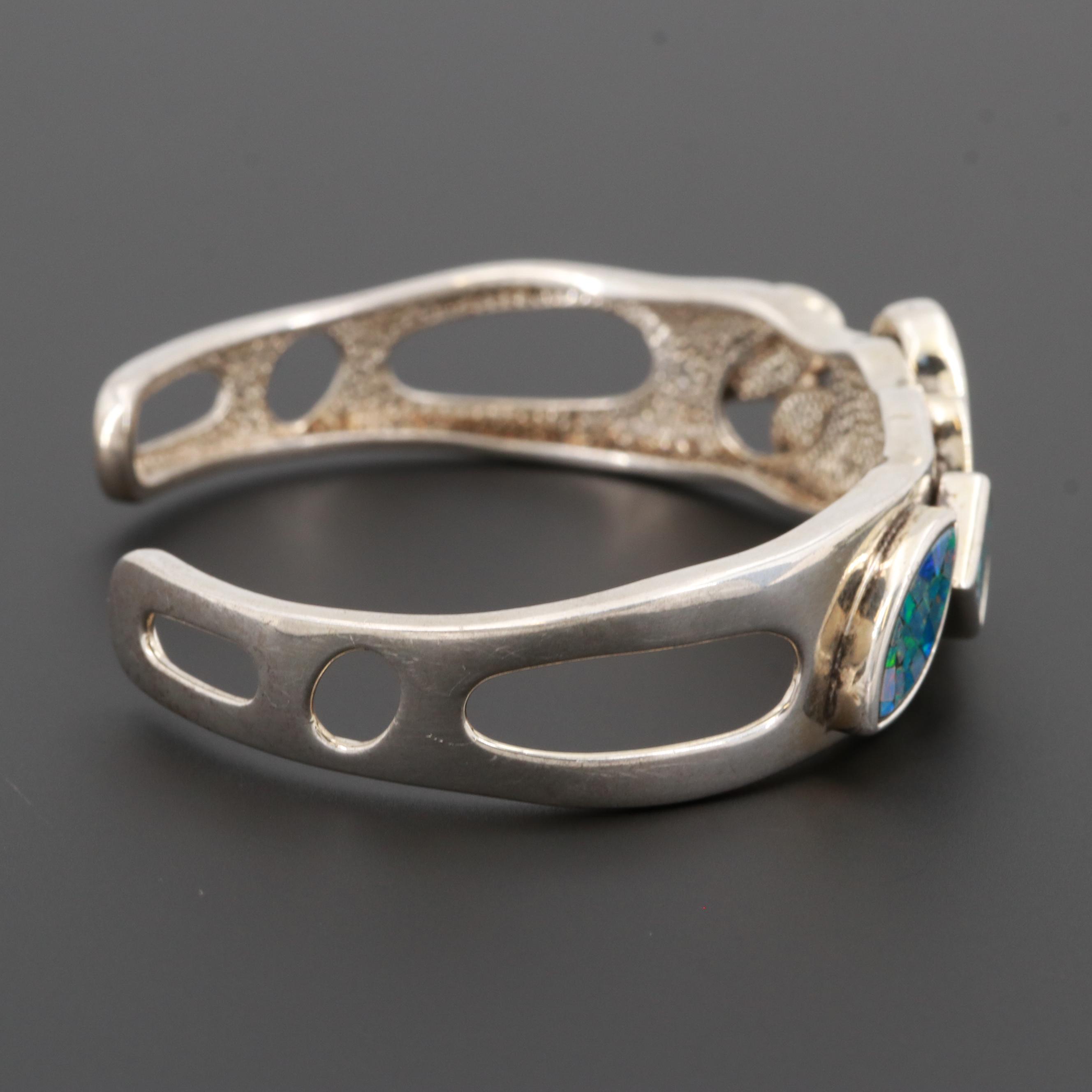 Sterling Silver Opal Mosaic Doublet Cuff Bracelet