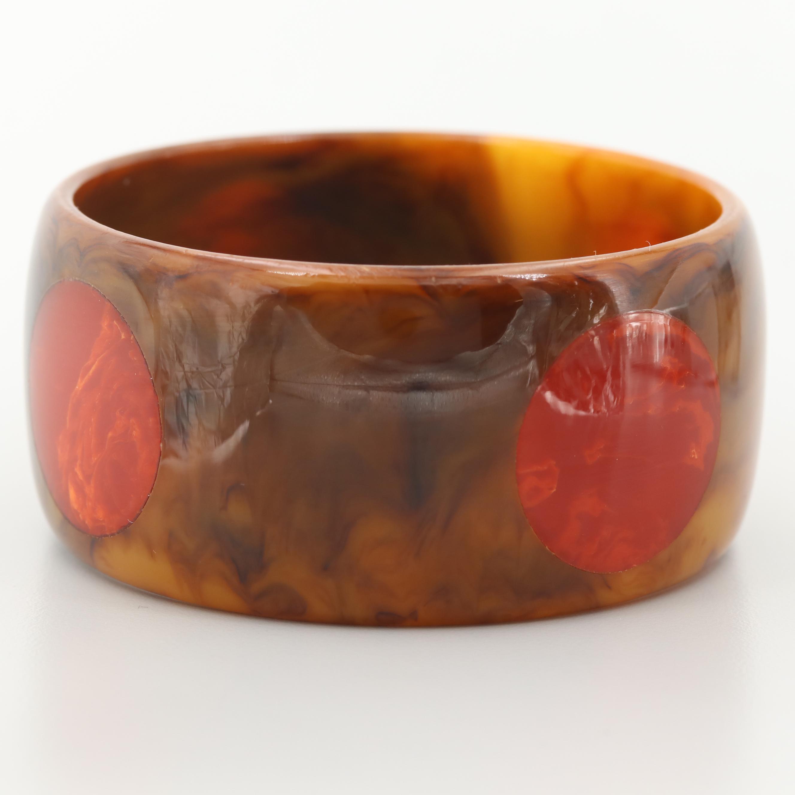 Vintage Marbleized Polka Dot Bakelite Bangle Bracelet