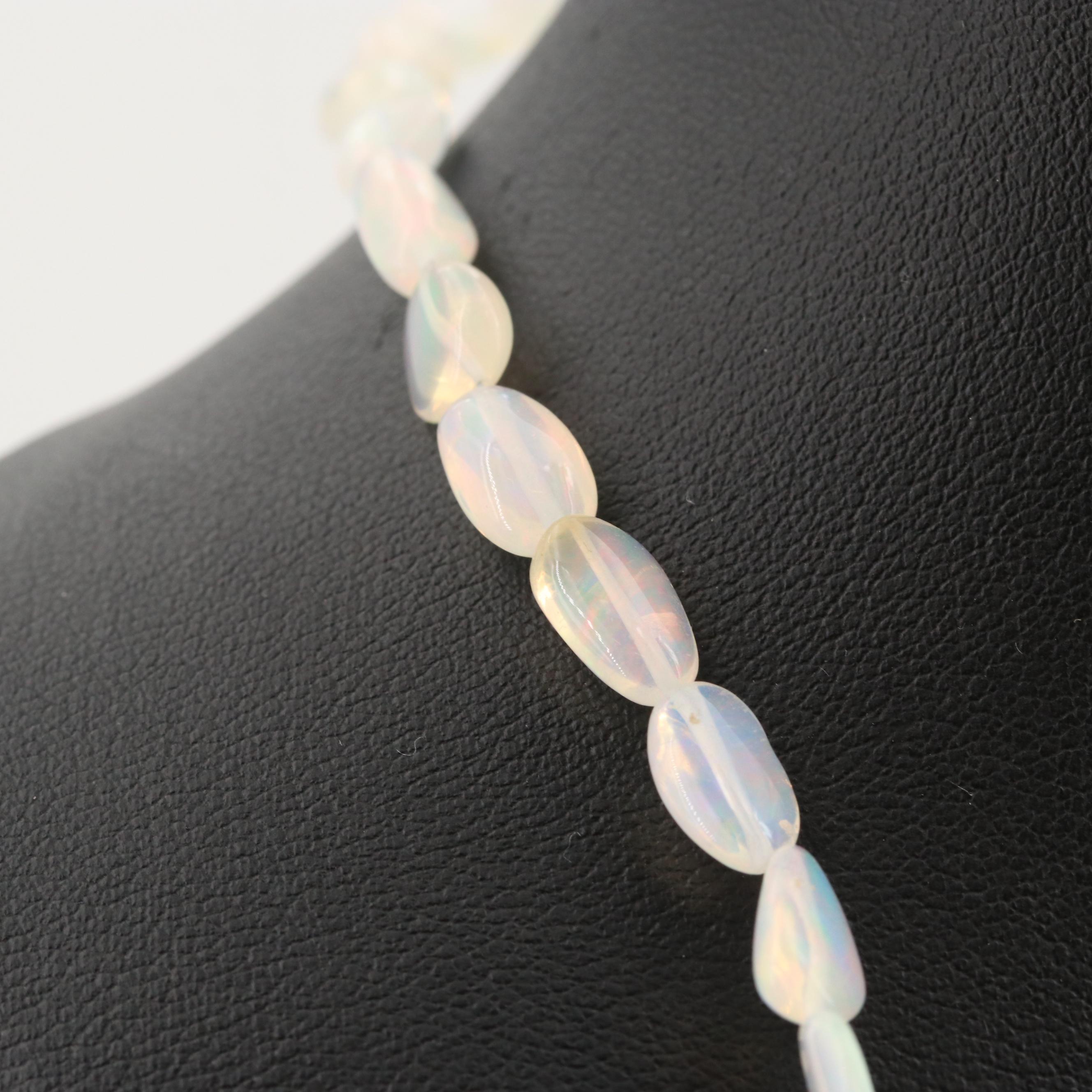 Silver Tone Opal Beaded Necklace