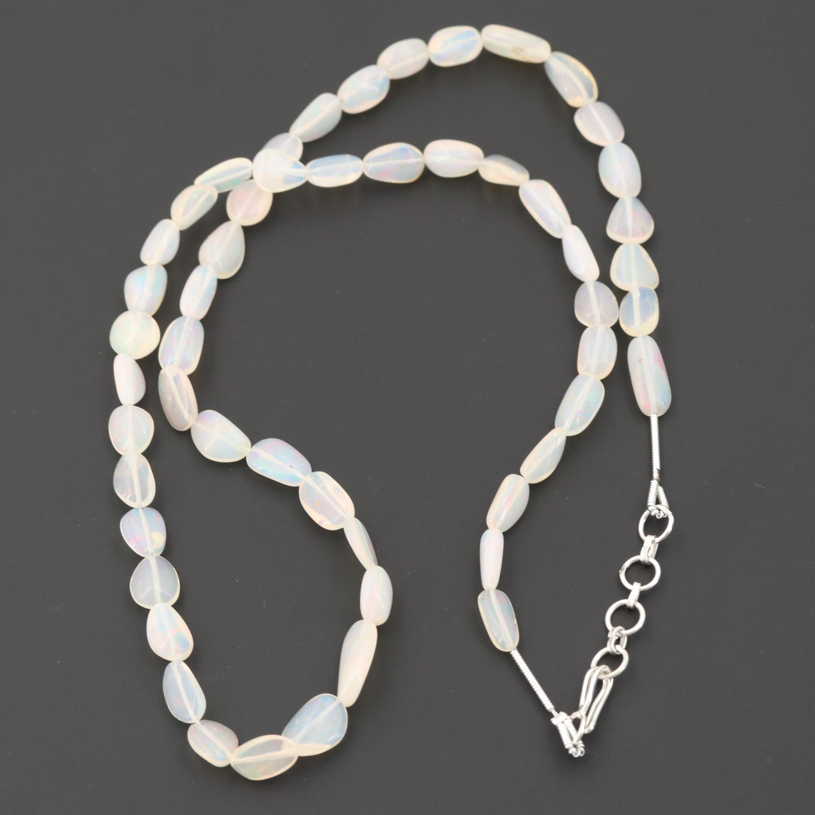 Silver Tone Opal Beaded Necklace