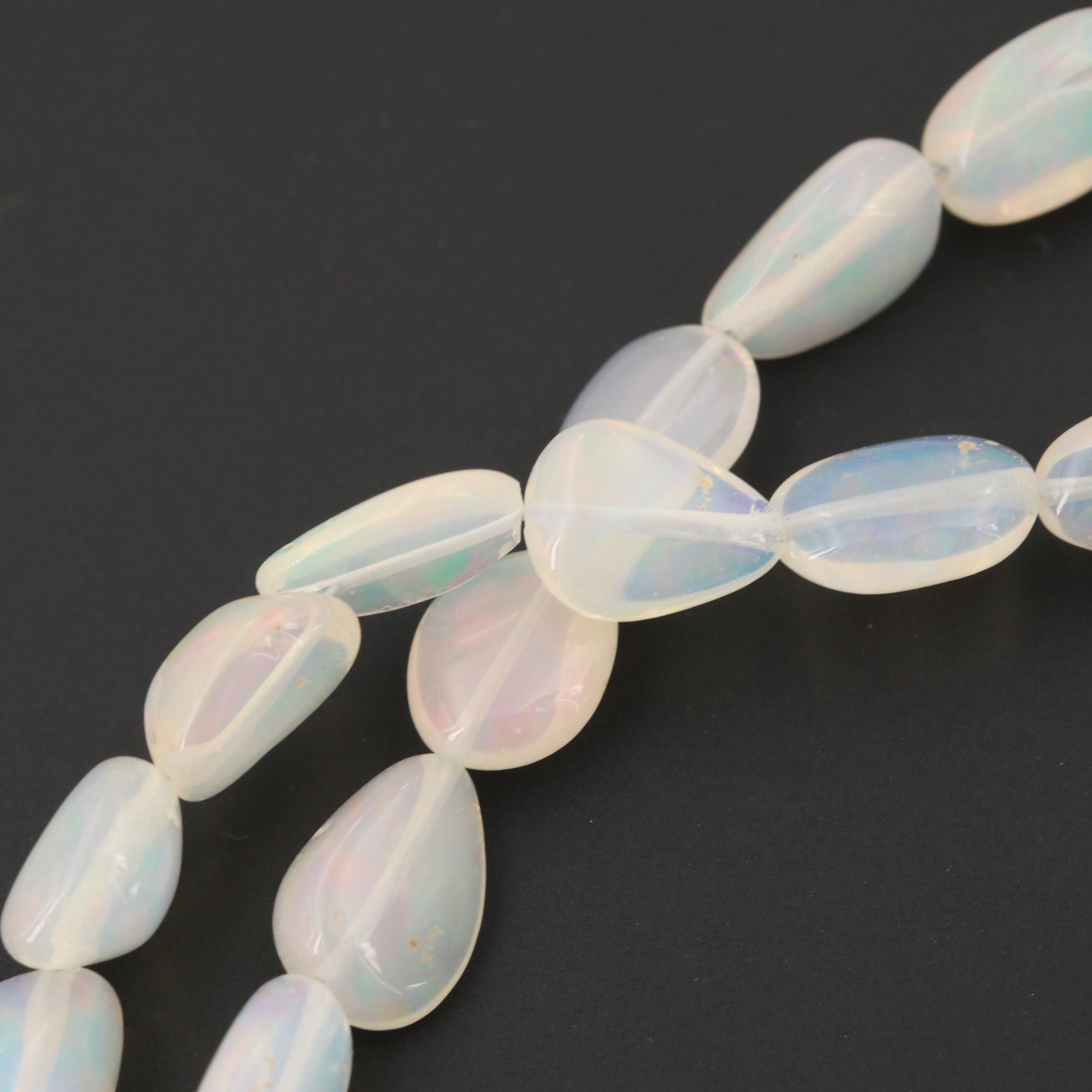 Silver Tone Opal Beaded Necklace