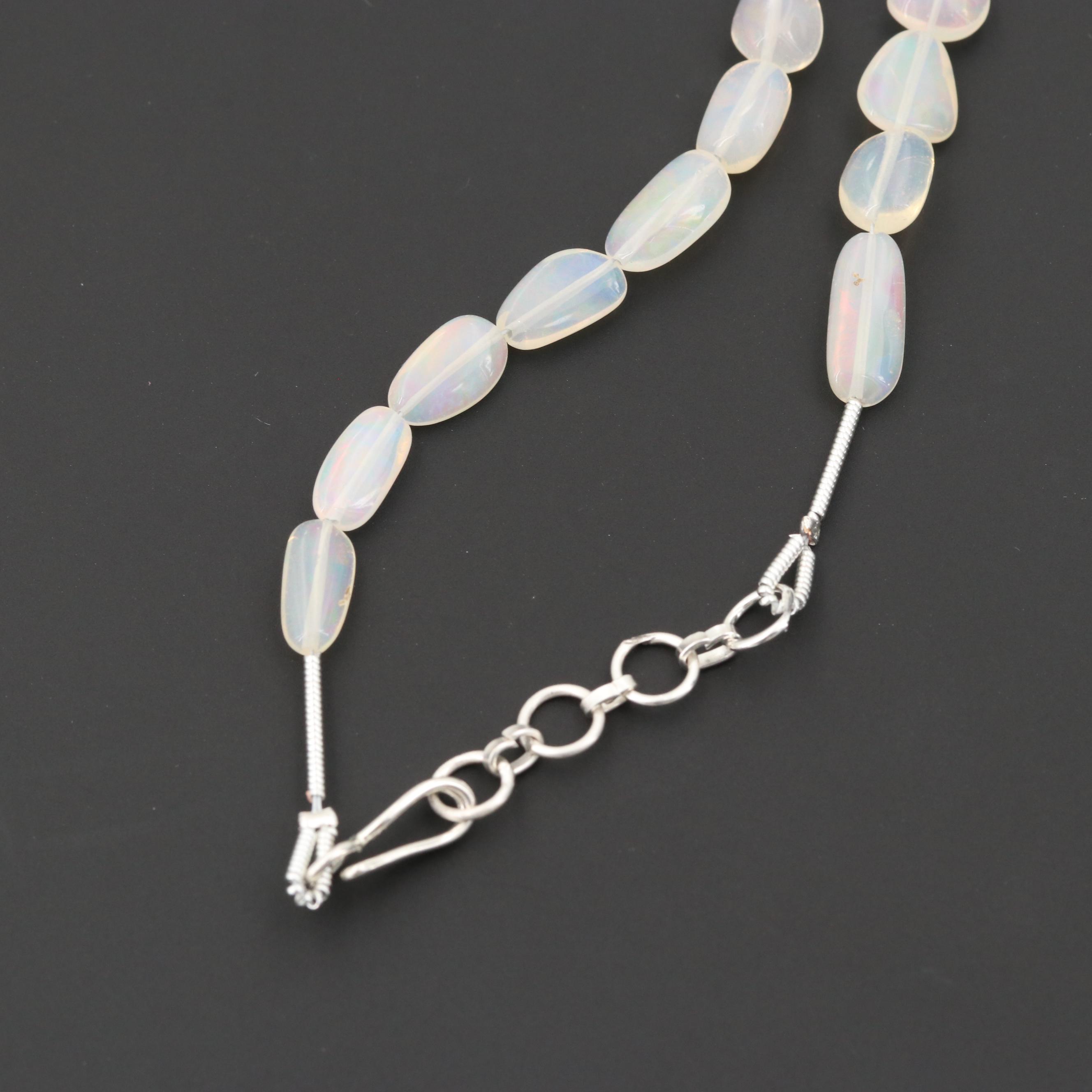 Silver Tone Opal Beaded Necklace
