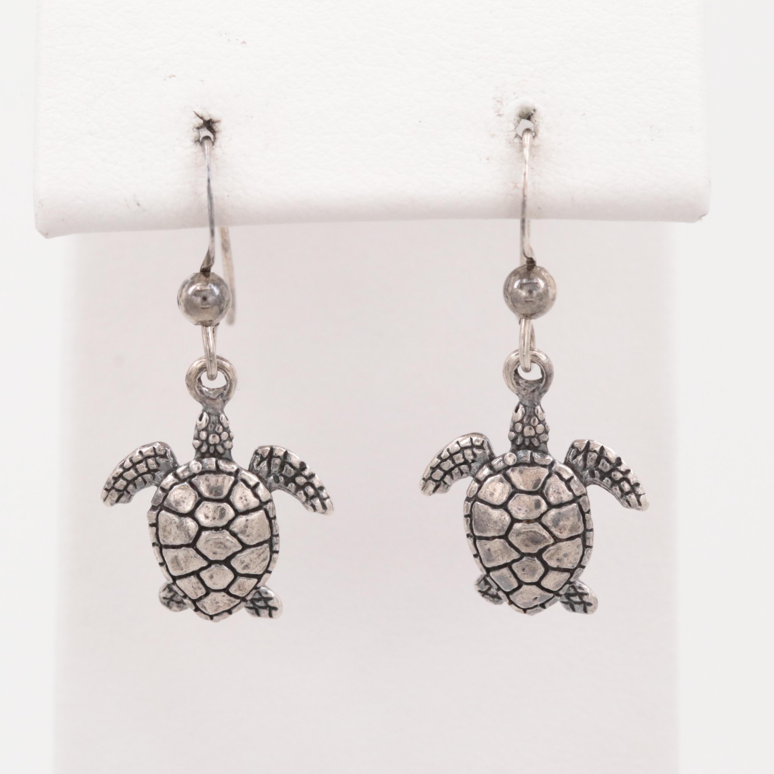 Sterling Silver Turtle Dangle Earrings