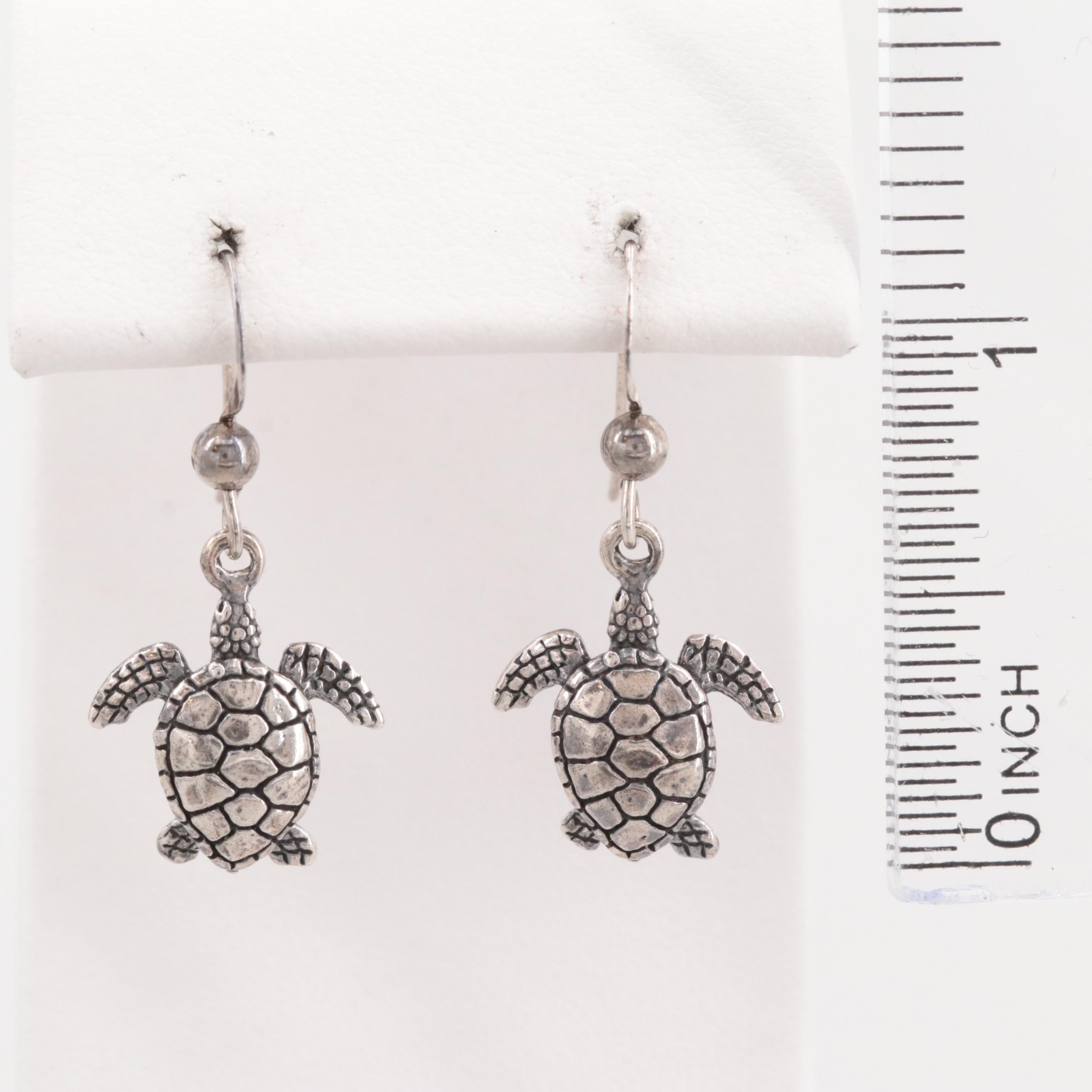 Sterling Silver Turtle Dangle Earrings