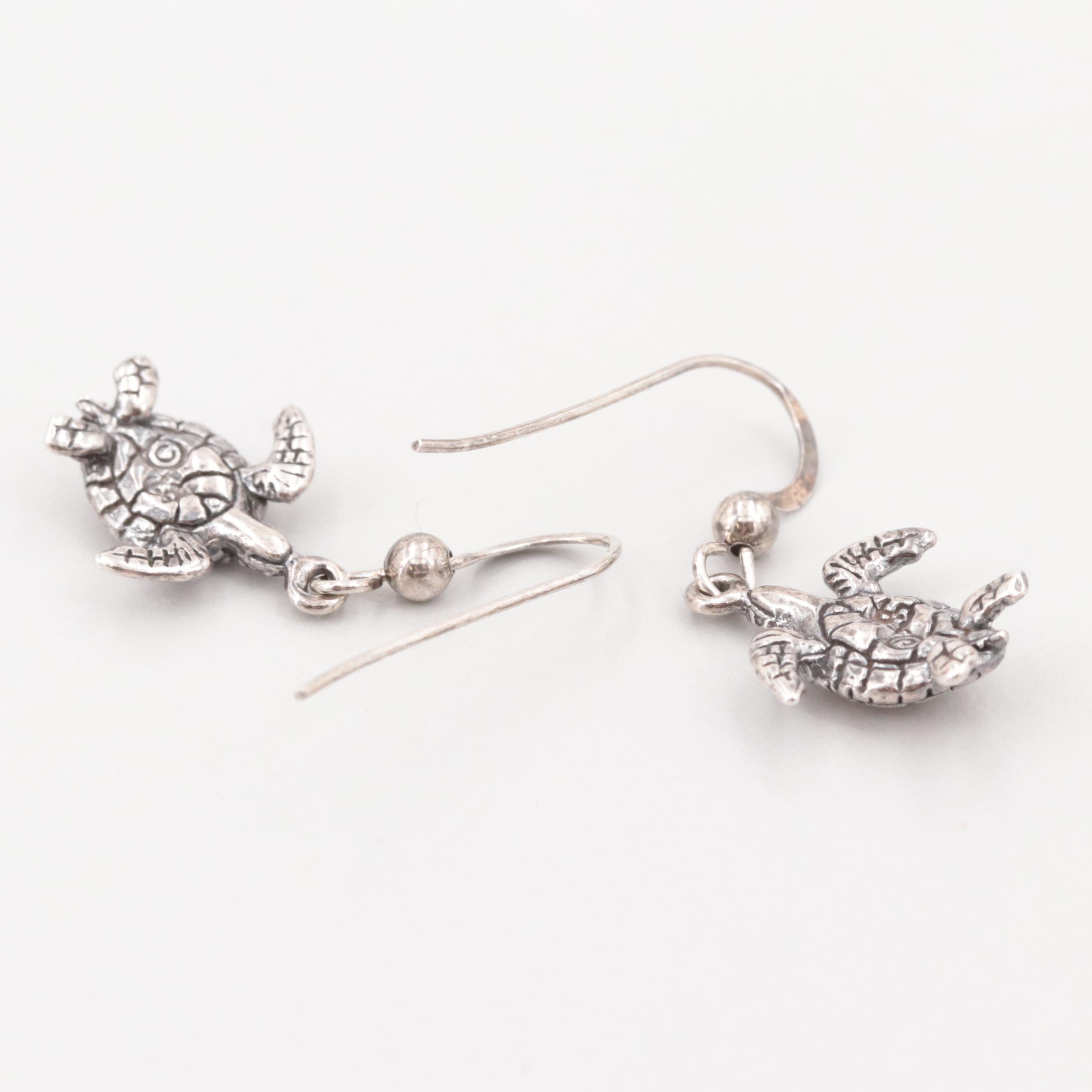 Sterling Silver Turtle Dangle Earrings