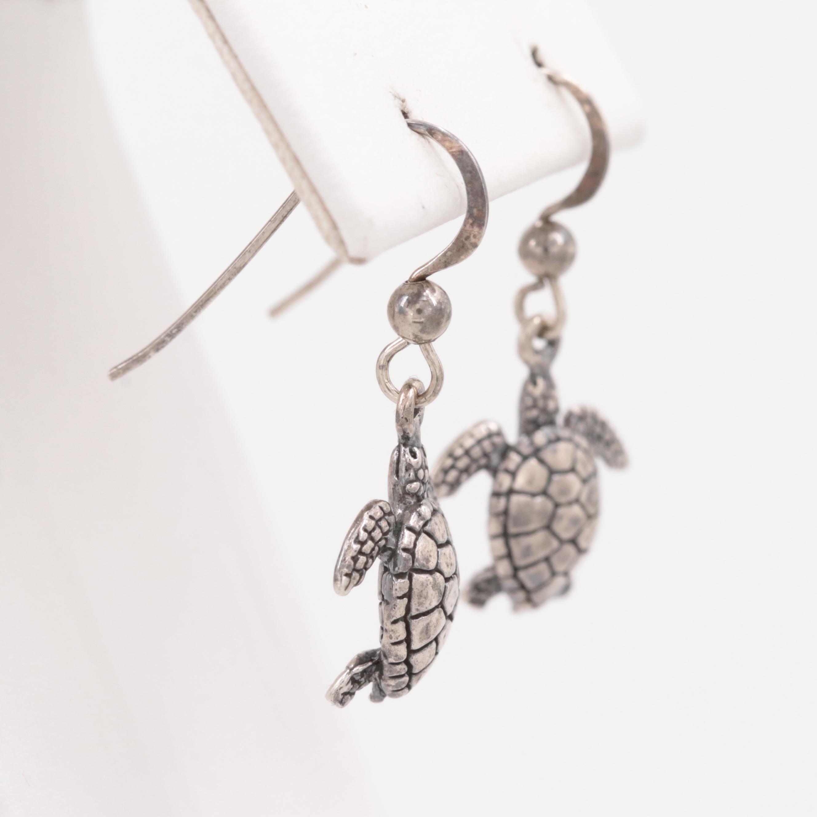 Sterling Silver Turtle Dangle Earrings