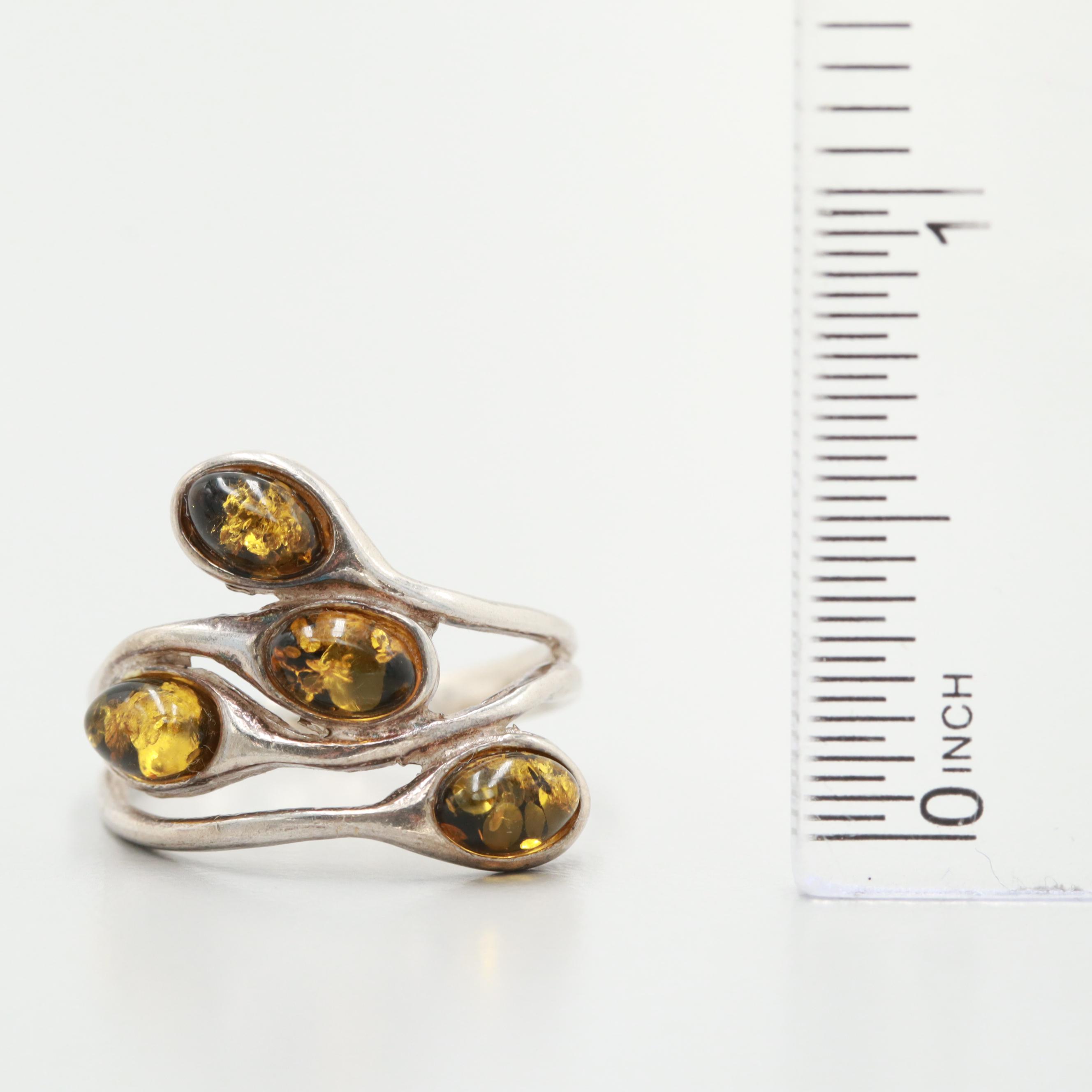 Sterling Silver Amber and Garnet Rings