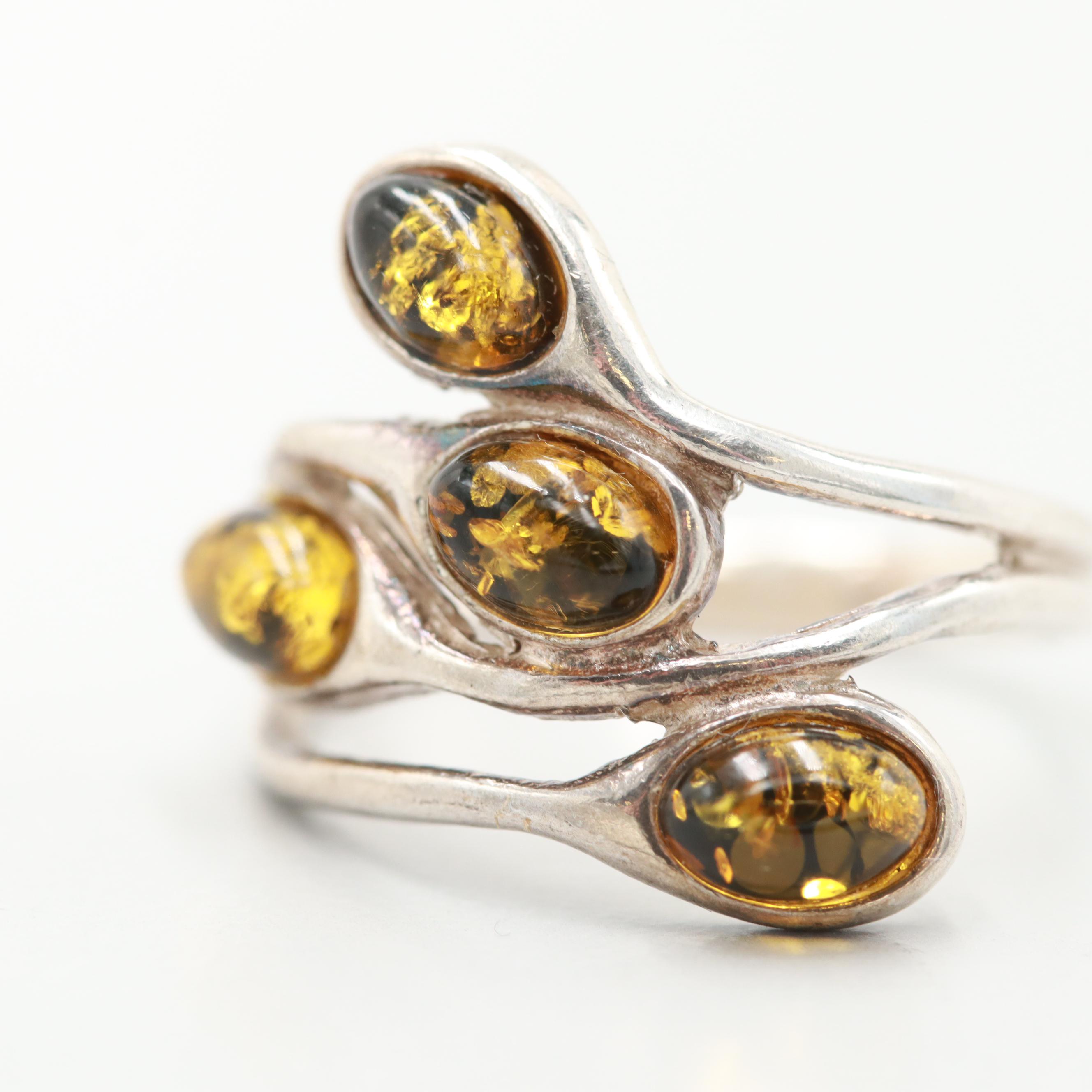 Sterling Silver Amber and Garnet Rings