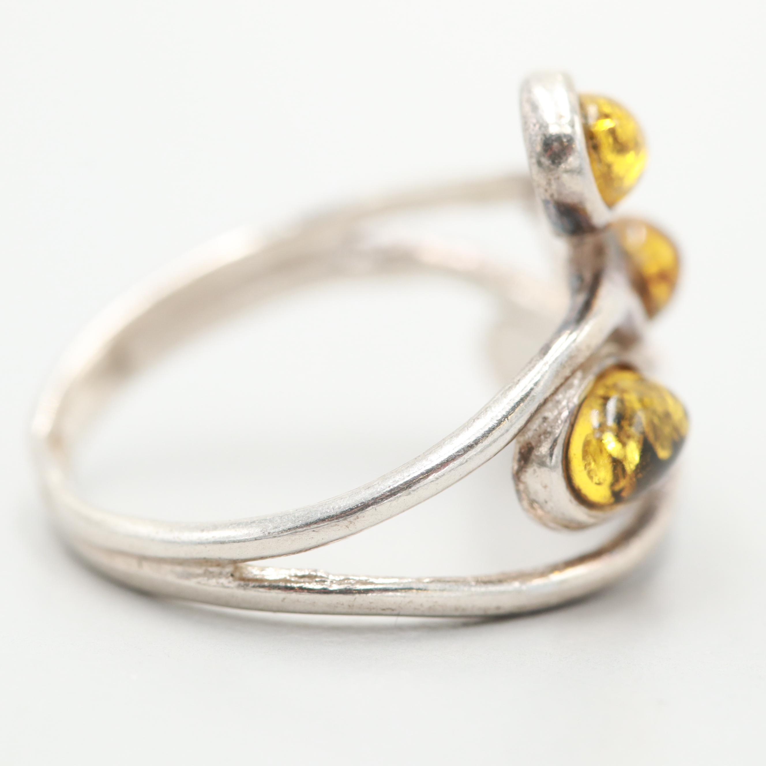 Sterling Silver Amber and Garnet Rings