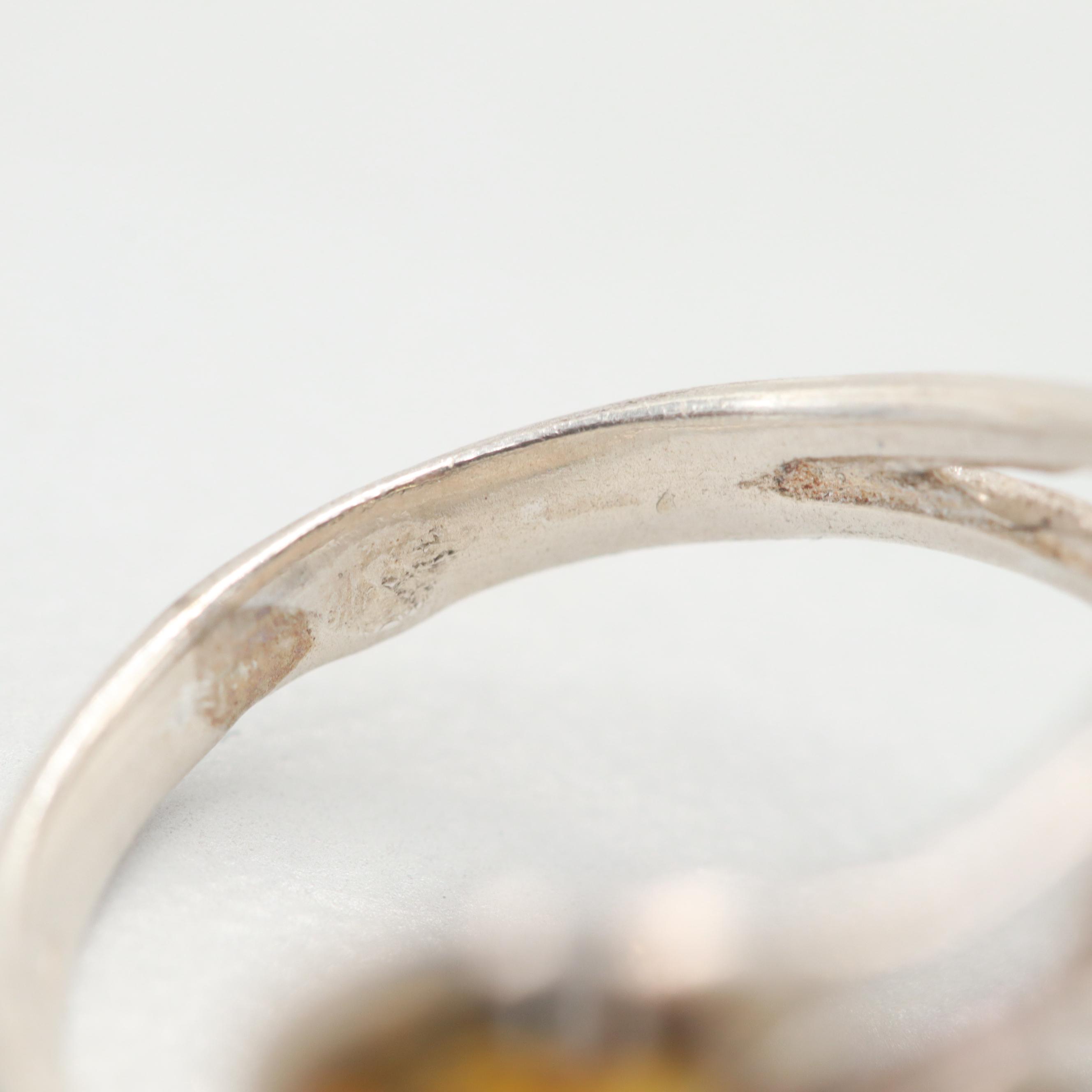 Sterling Silver Amber and Garnet Rings