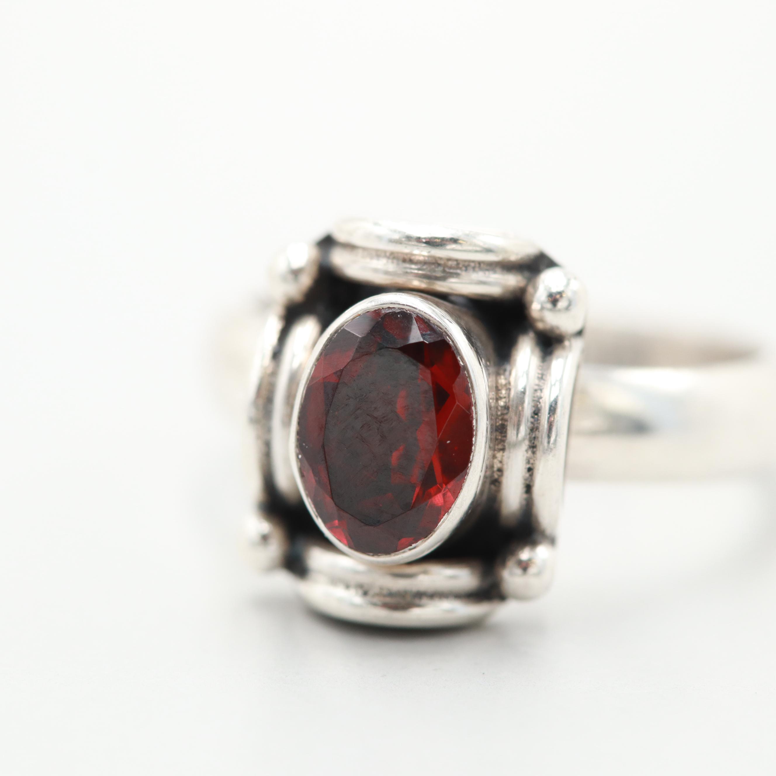 Sterling Silver Amber and Garnet Rings