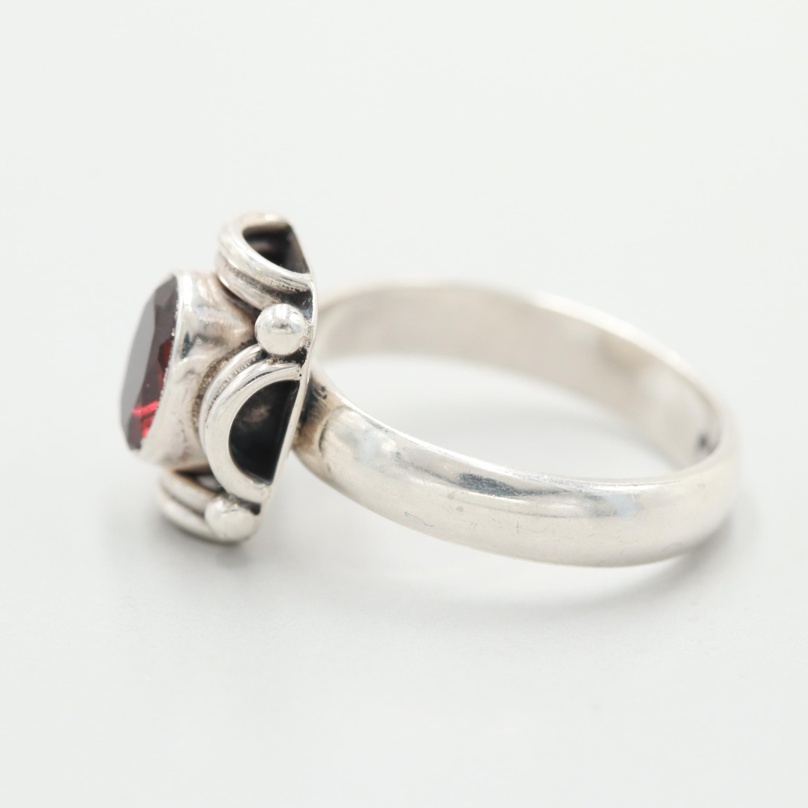 Sterling Silver Amber and Garnet Rings