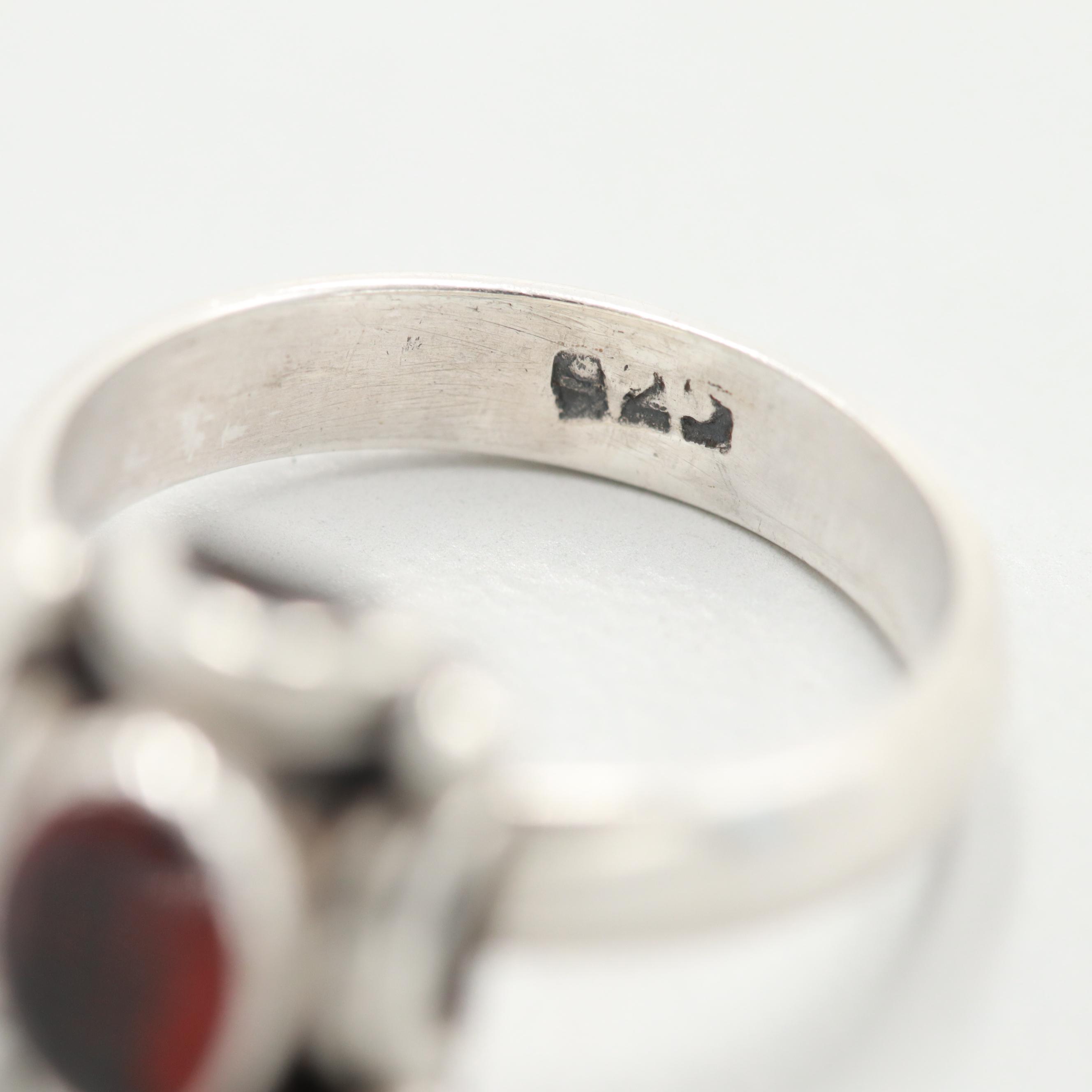 Sterling Silver Amber and Garnet Rings