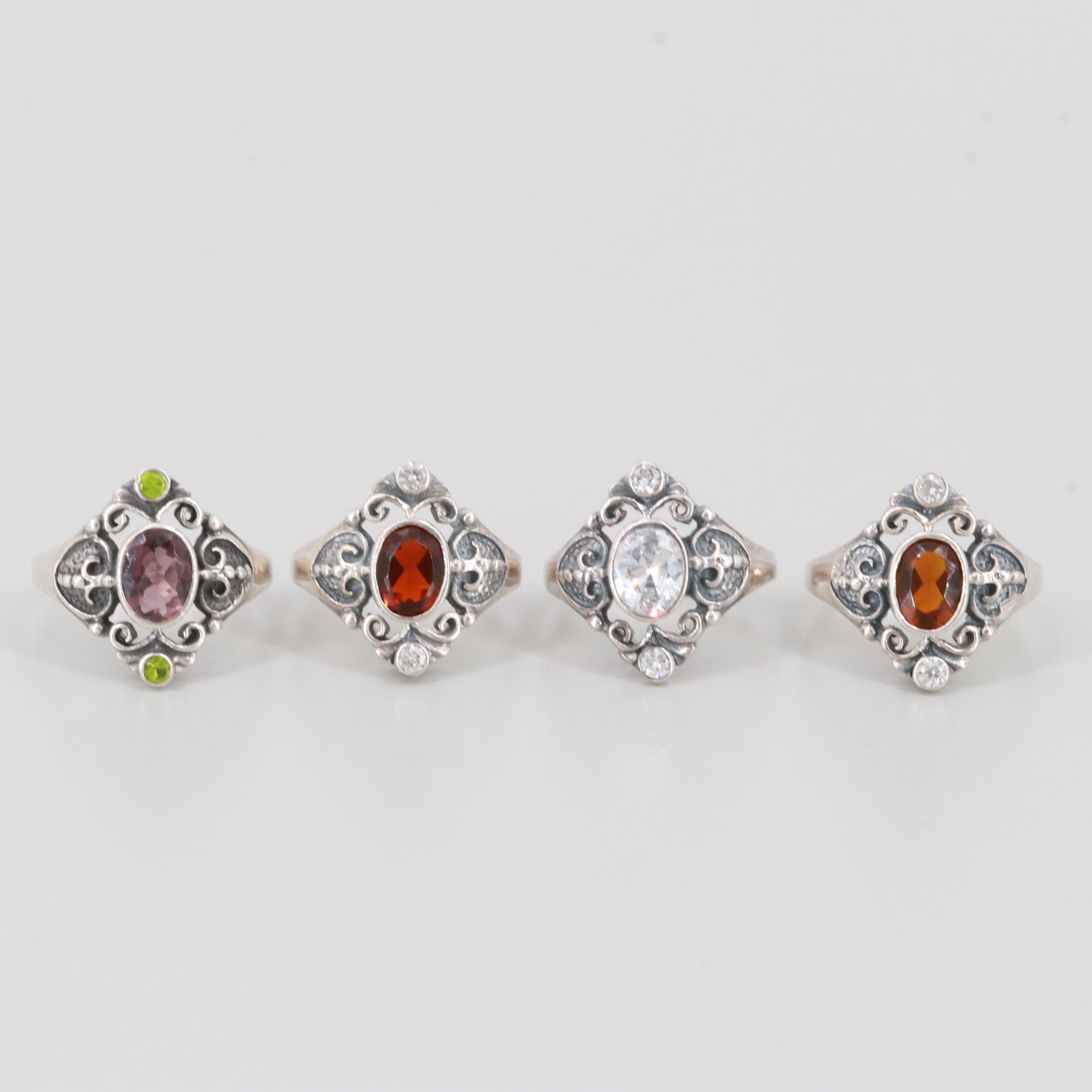 Sterling Silver Cubic Zirconia and Glass Rings