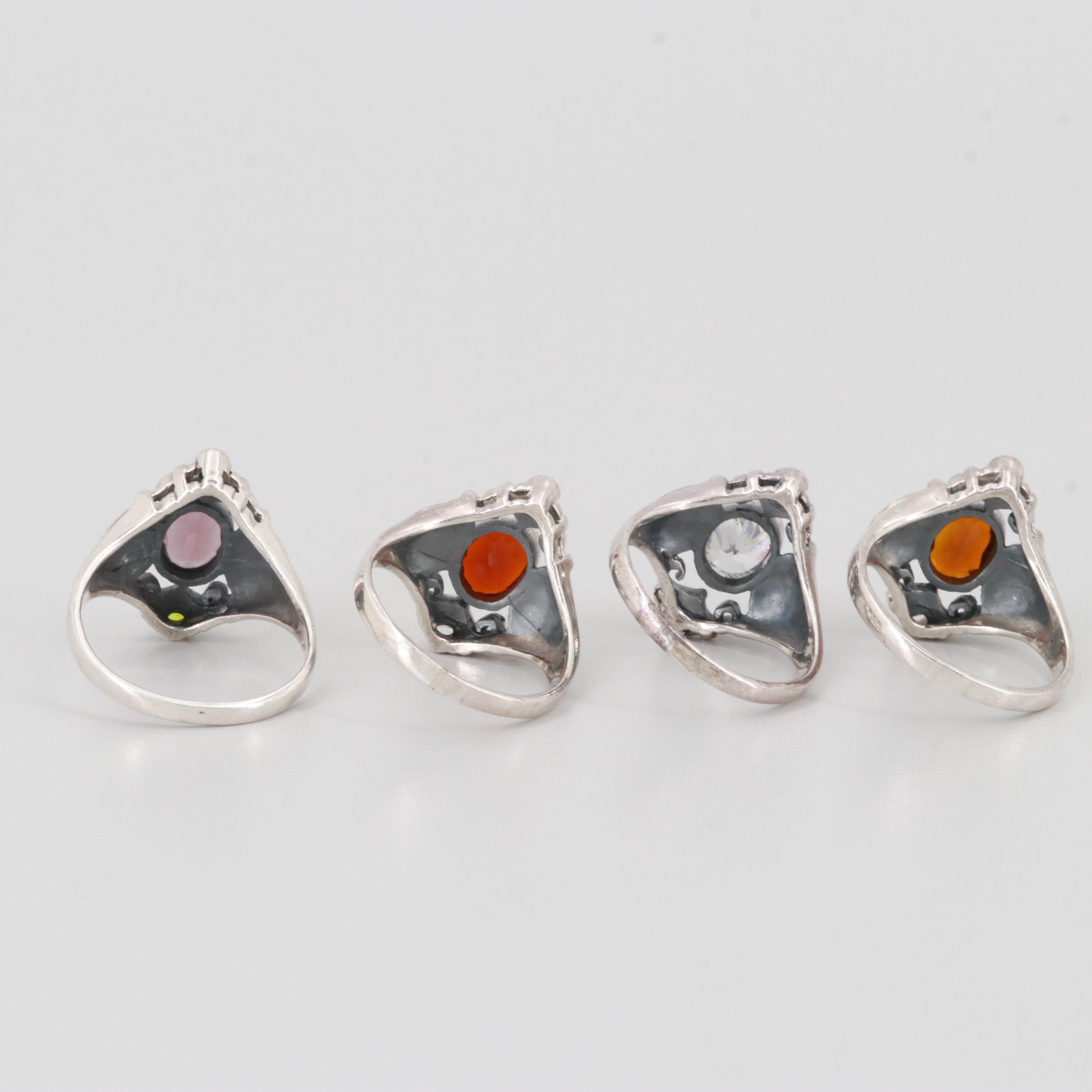 Sterling Silver Cubic Zirconia and Glass Rings