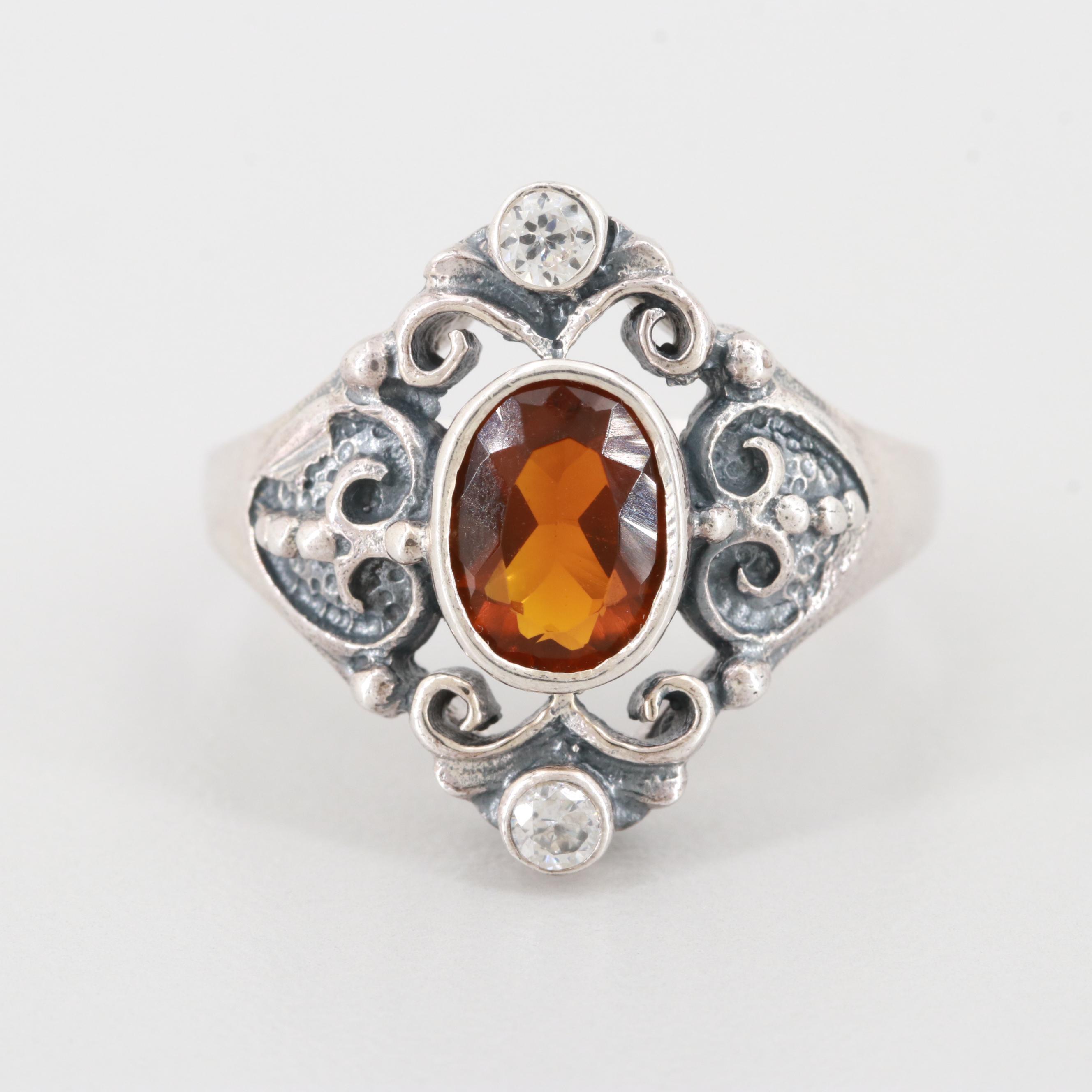 Sterling Silver Cubic Zirconia and Glass Rings
